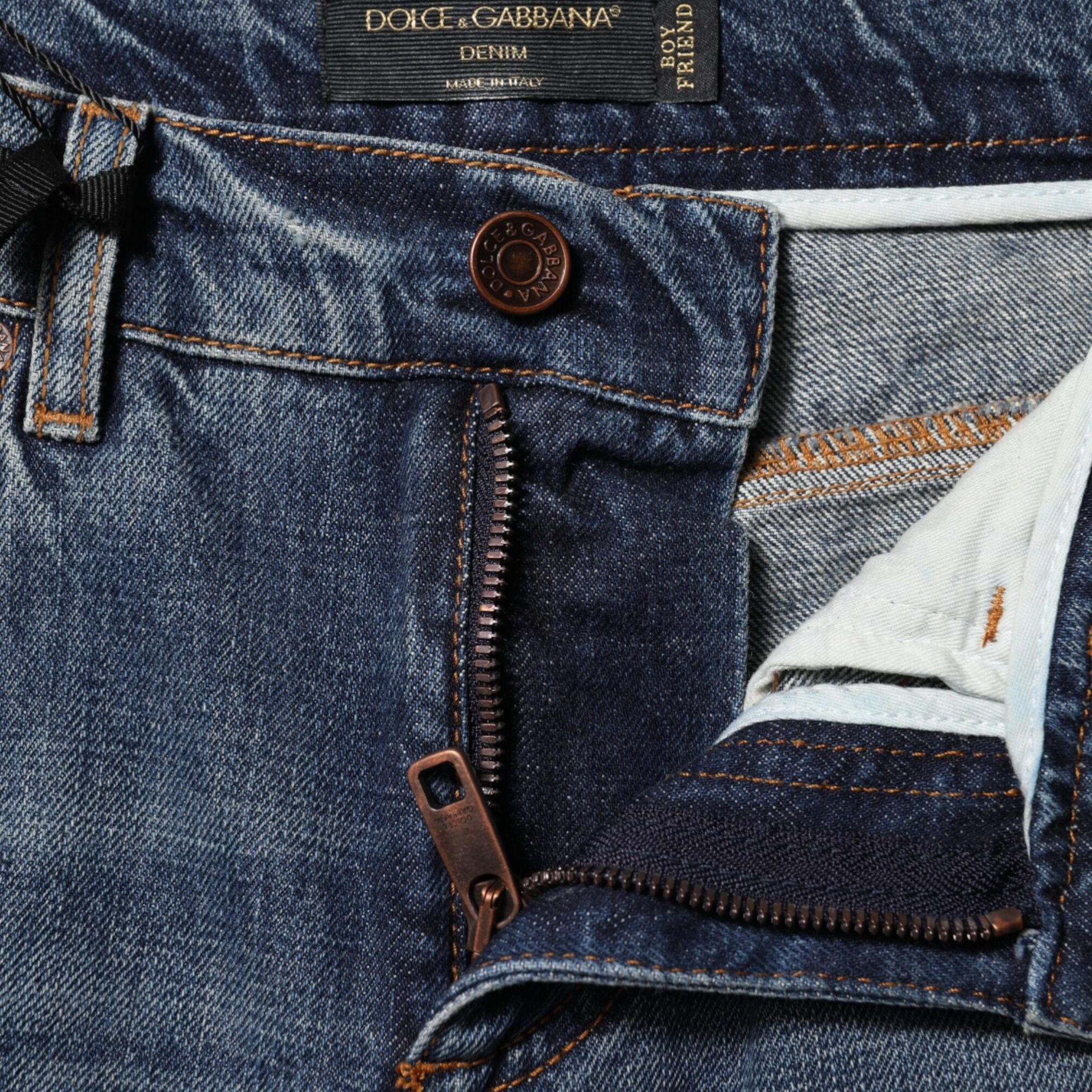 Dolce & Gabbana Blue Cotton Tattered Mid Waist Denim Jeans