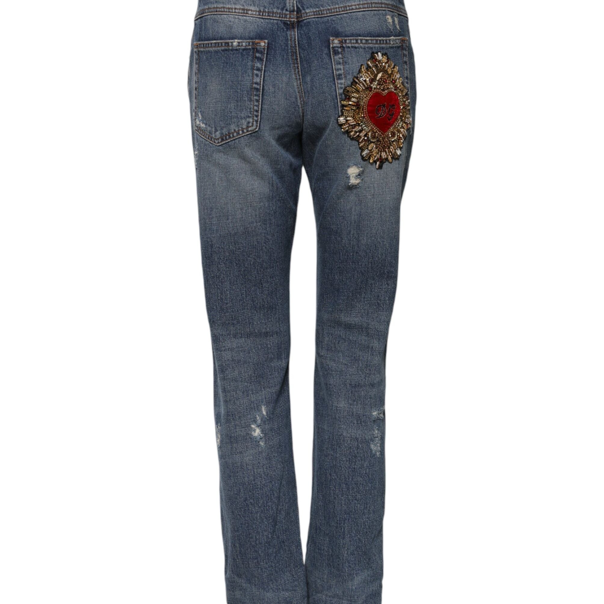 Dolce & Gabbana Blue Cotton Boyfriend Tattered Denim Jeans