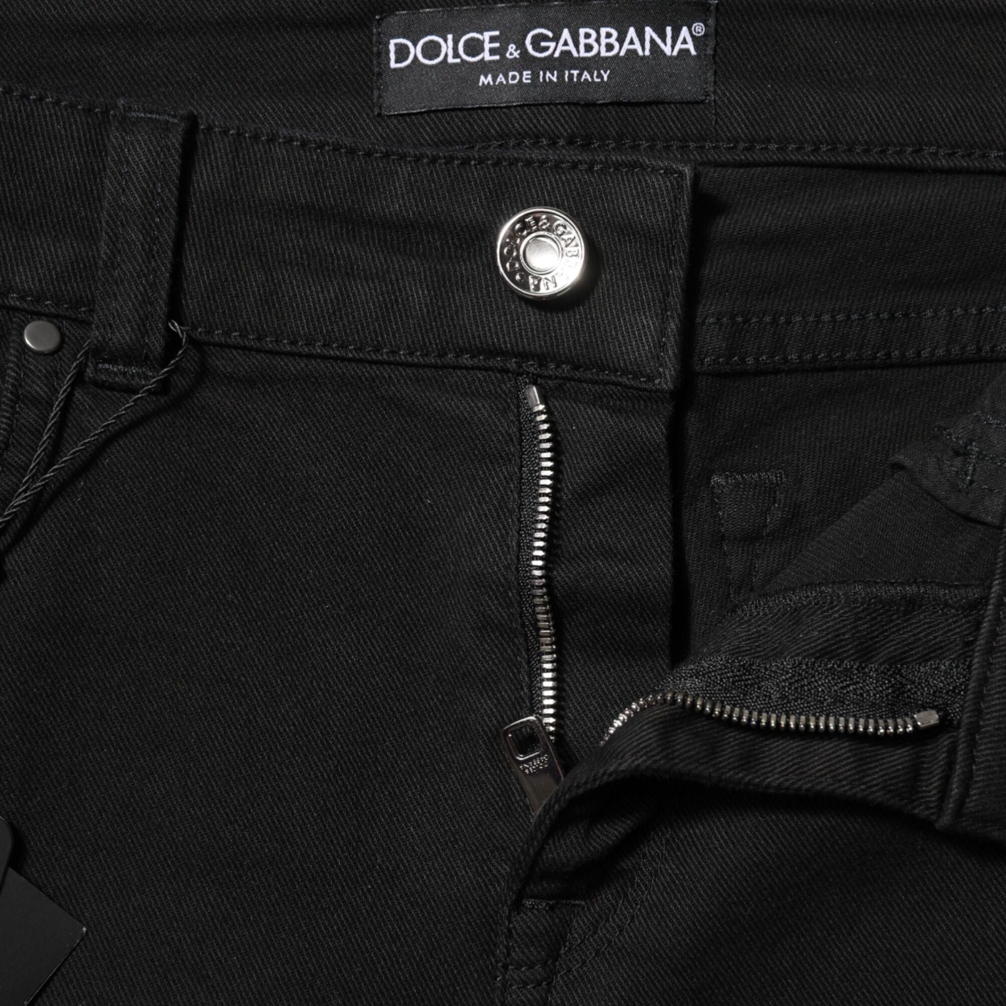 Dolce & Gabbana Black Cotton Logo Skinny Mid Waist Denim Jeans