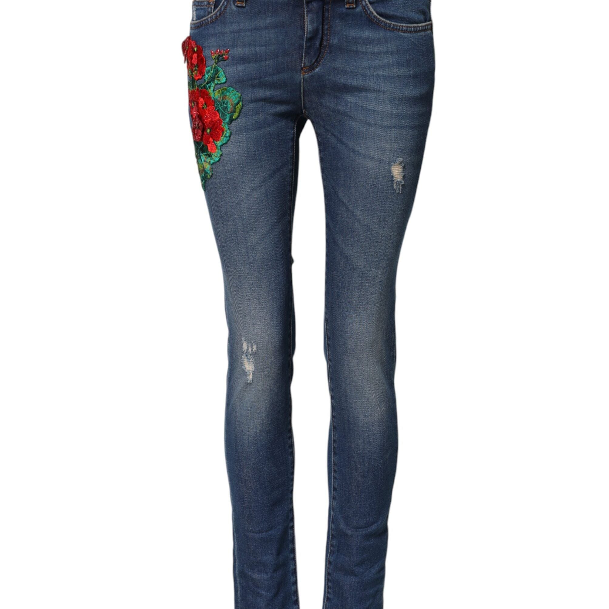 Dolce & Gabbana Blue Cotton Low Waist Skinny Denim Jeans