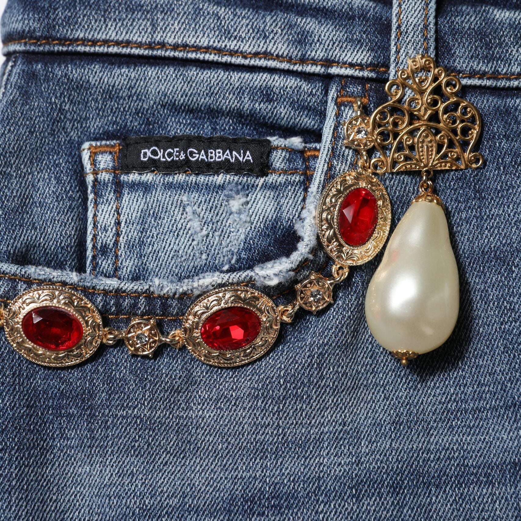 Dolce & Gabbana Blue Rhinestone Embellished Denim Jeans