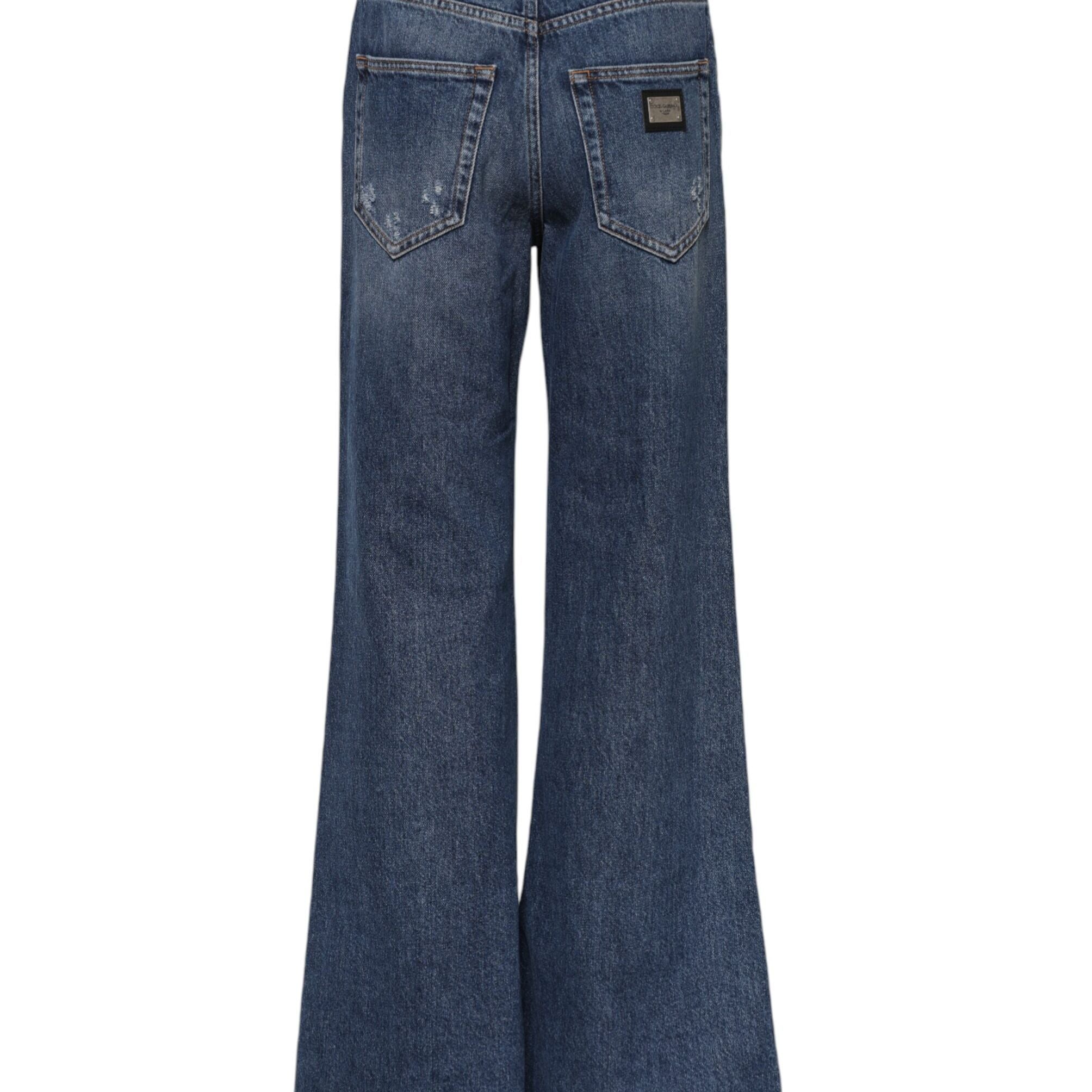 Dolce & Gabbana Blue Cotton Wide Leg Tattered Denim Jeans