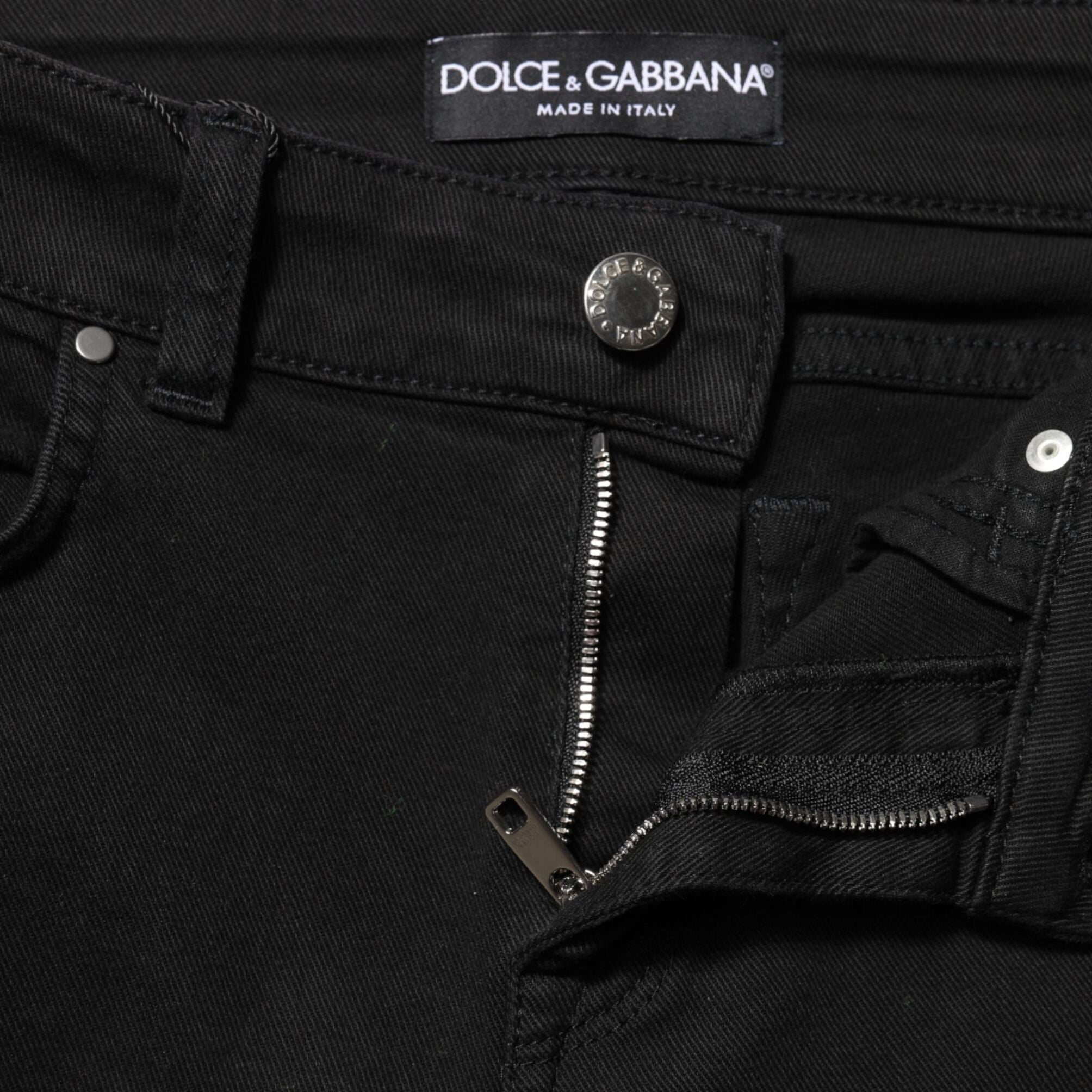 Dolce & Gabbana Black Cotton Logo Skinny Mid Waist Denim Jeans