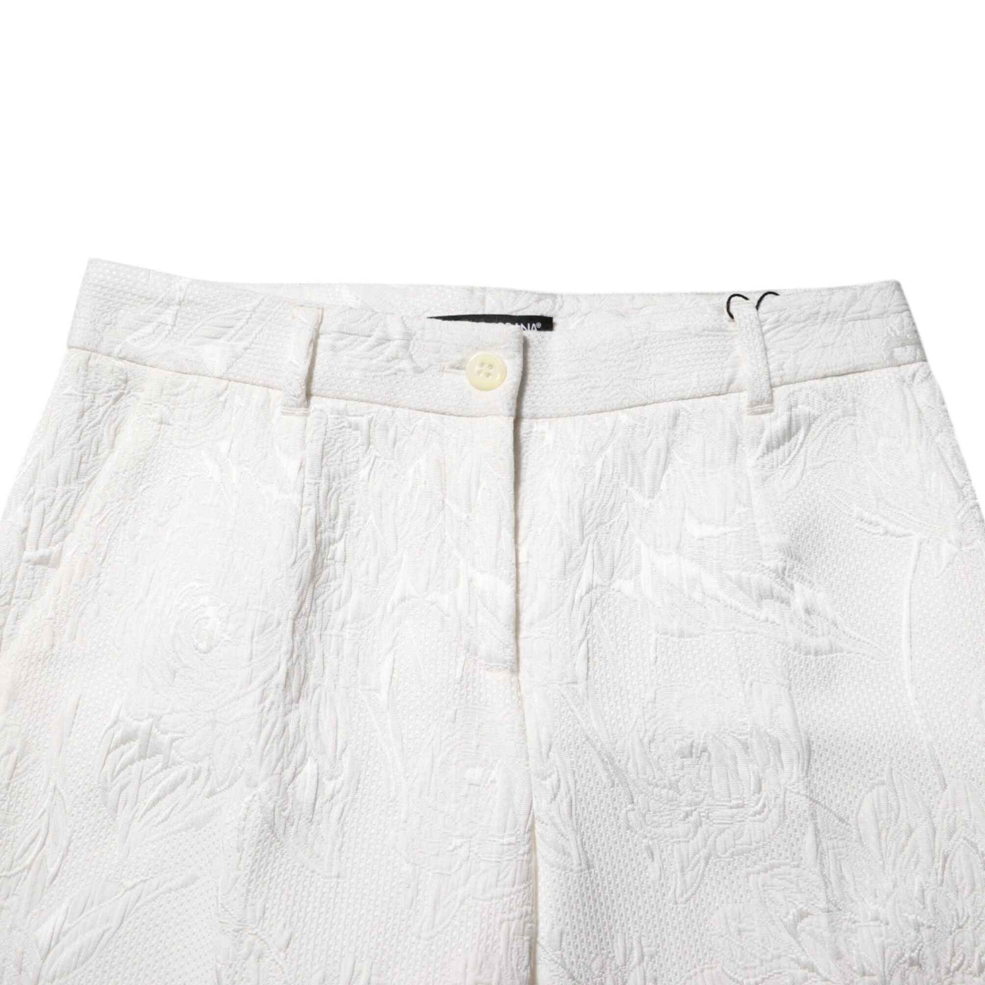 Dolce & Gabbana White Cotton Floral Jacquard Pants