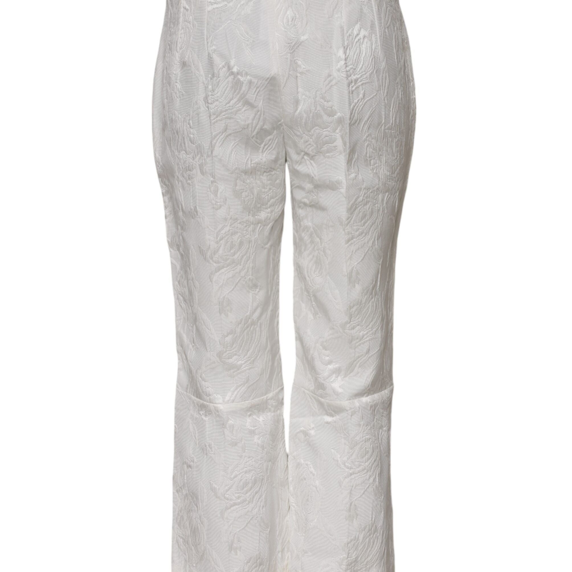 Dolce & Gabbana White Cotton Floral Jacquard Pants