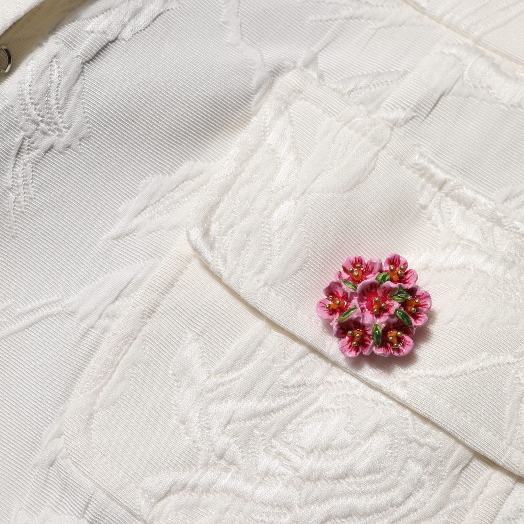 Dolce & Gabbana White Cotton Floral Jacquard Pants