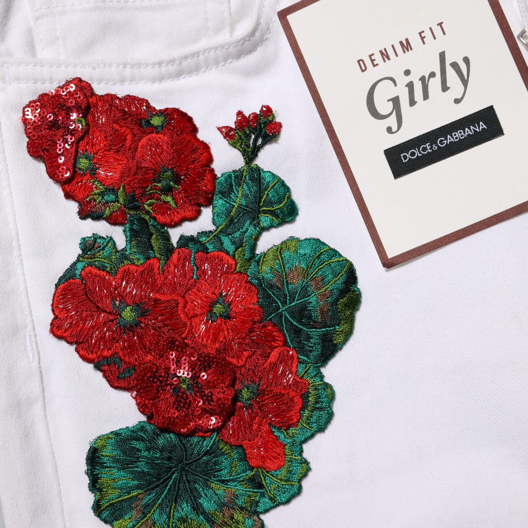 Dolce & Gabbana White Floral Embroidery GIRLY Denim Jeans