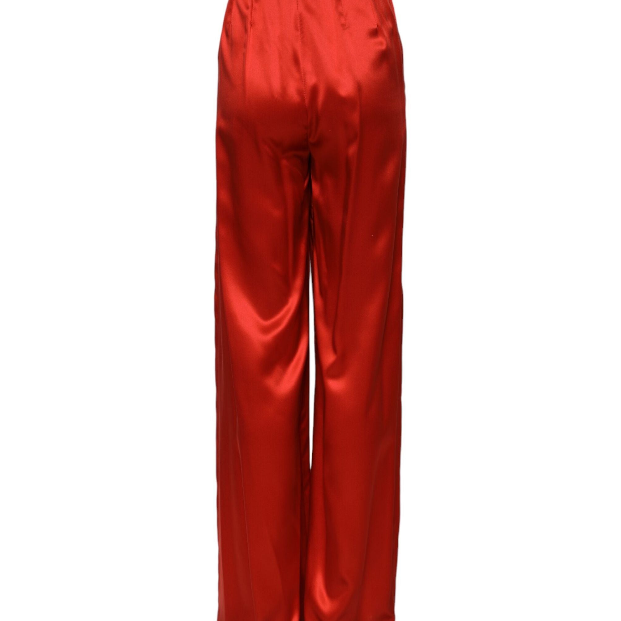 Dolce & Gabbana Red Satin High Waist Wide Leg Pants