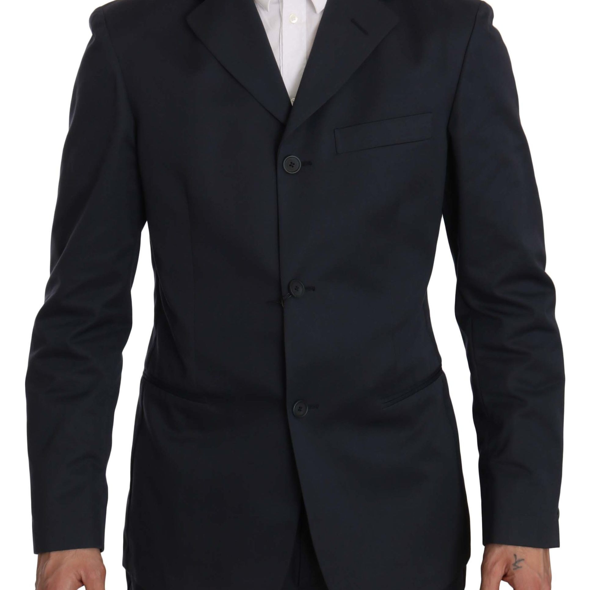 Romeo Gigli Two Piece 3 Button Cotton Blue Solid Suit