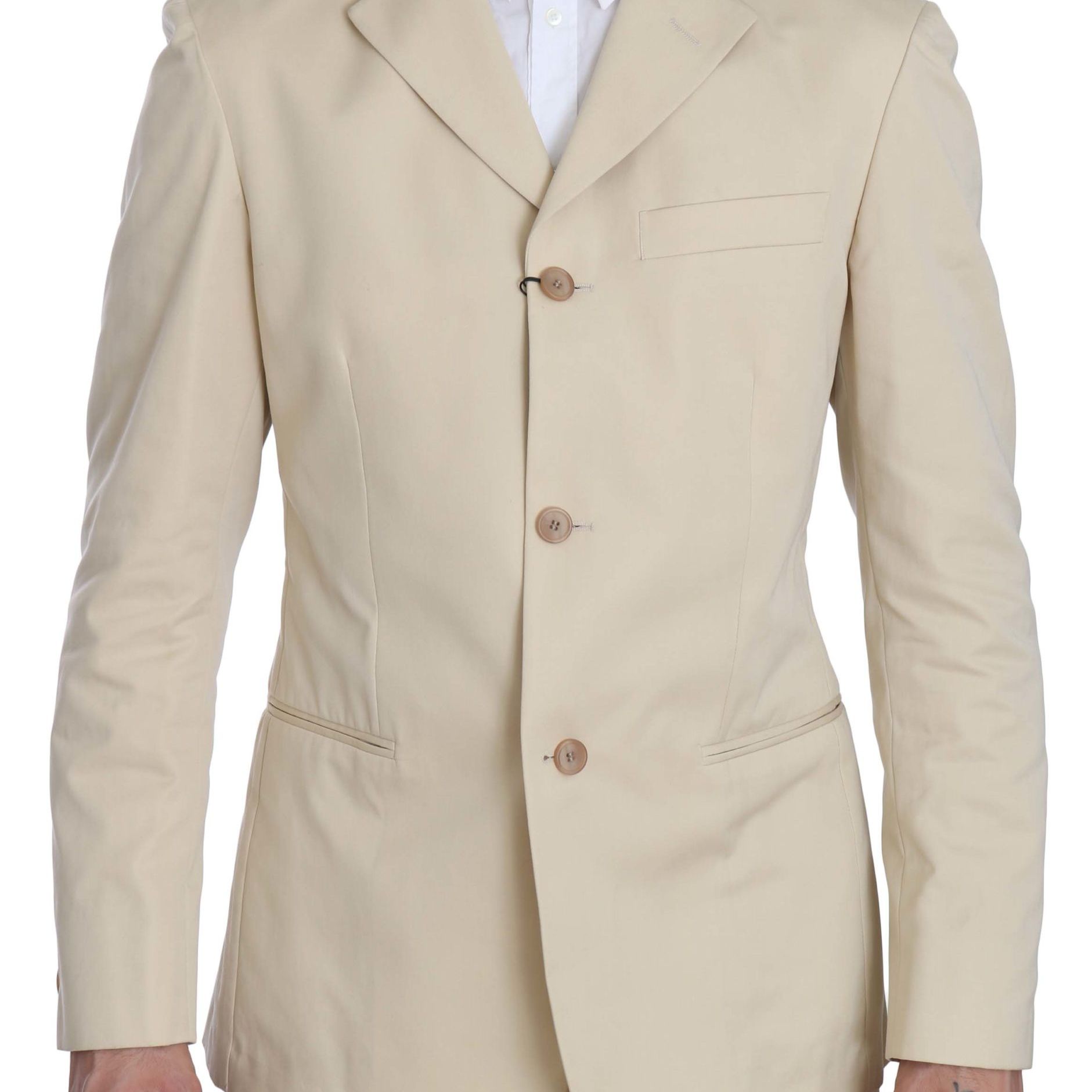 Romeo Gigli Two Piece 3 Button Beige Cotton Solid Suit