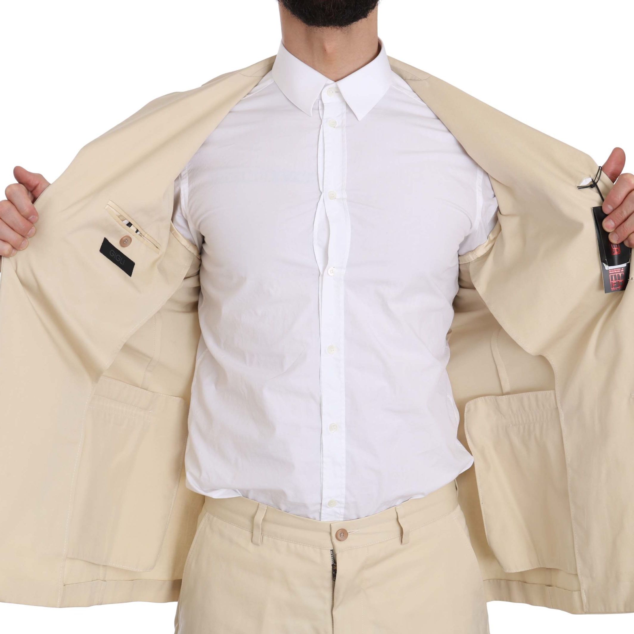 Romeo Gigli Two Piece 3 Button Beige Cotton Solid Suit