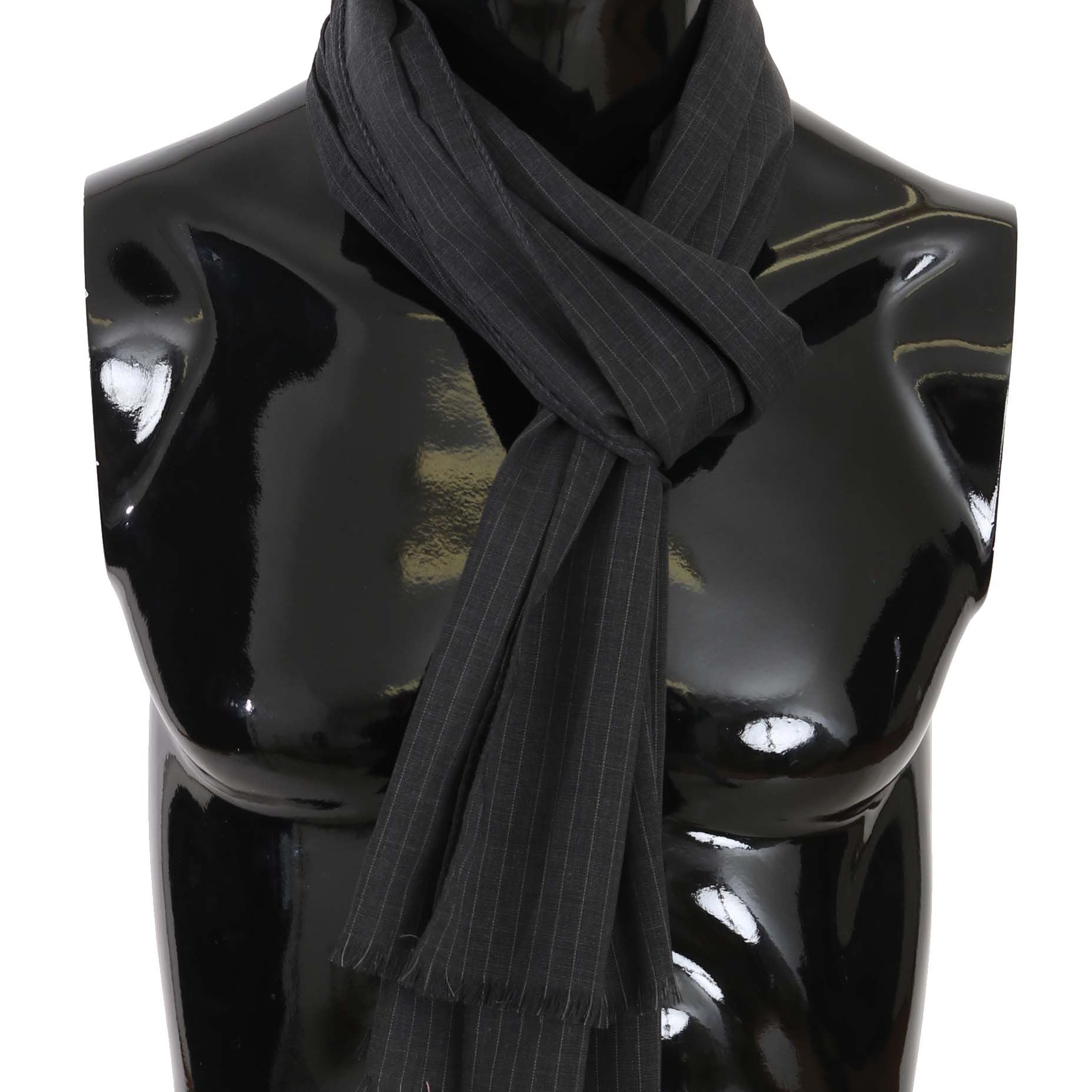 Dolce & Gabbana Gray 100% Wool Striped Pattern Wrap Scarf