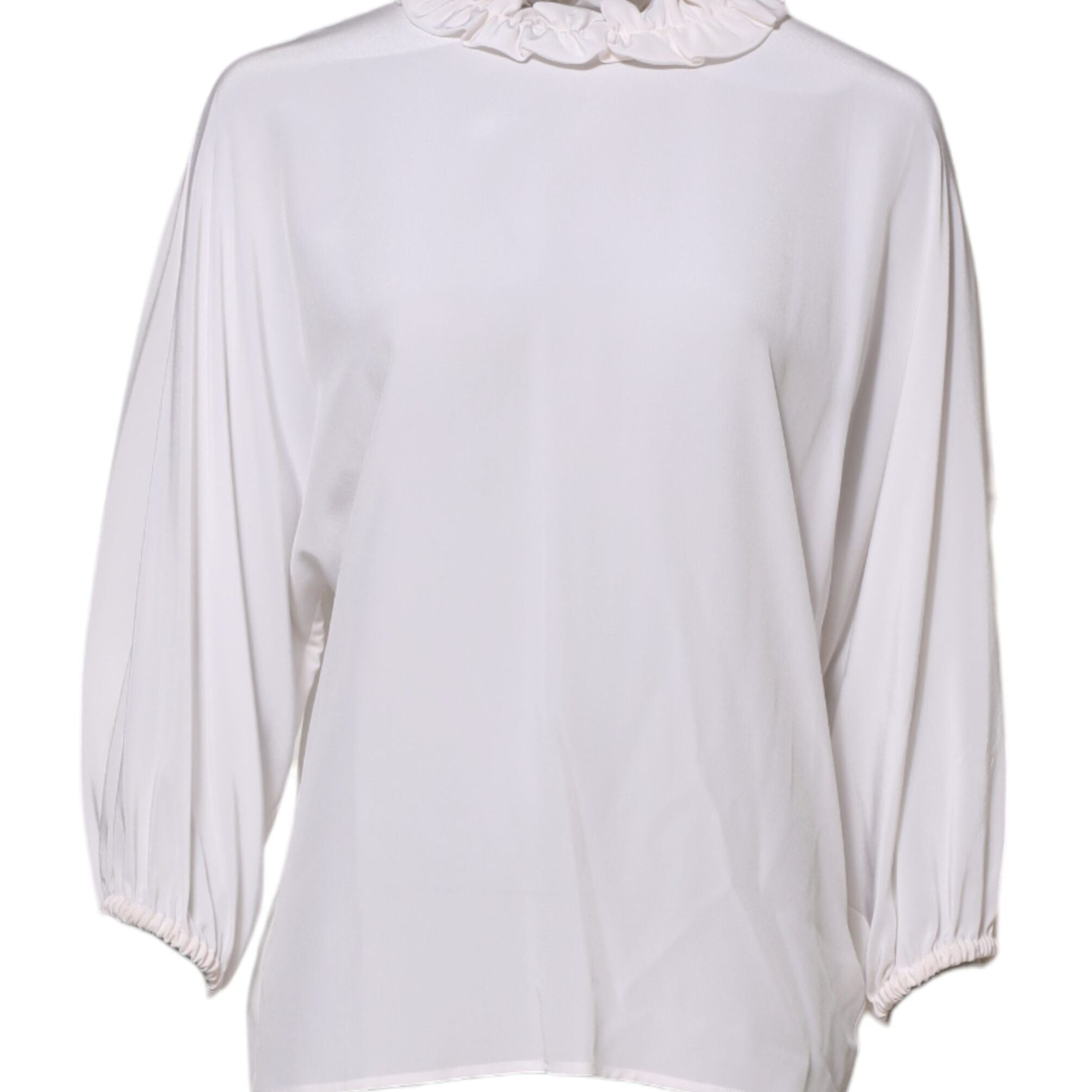 Dolce & Gabbana White Ruffled Neckline Blouse Pullover Top