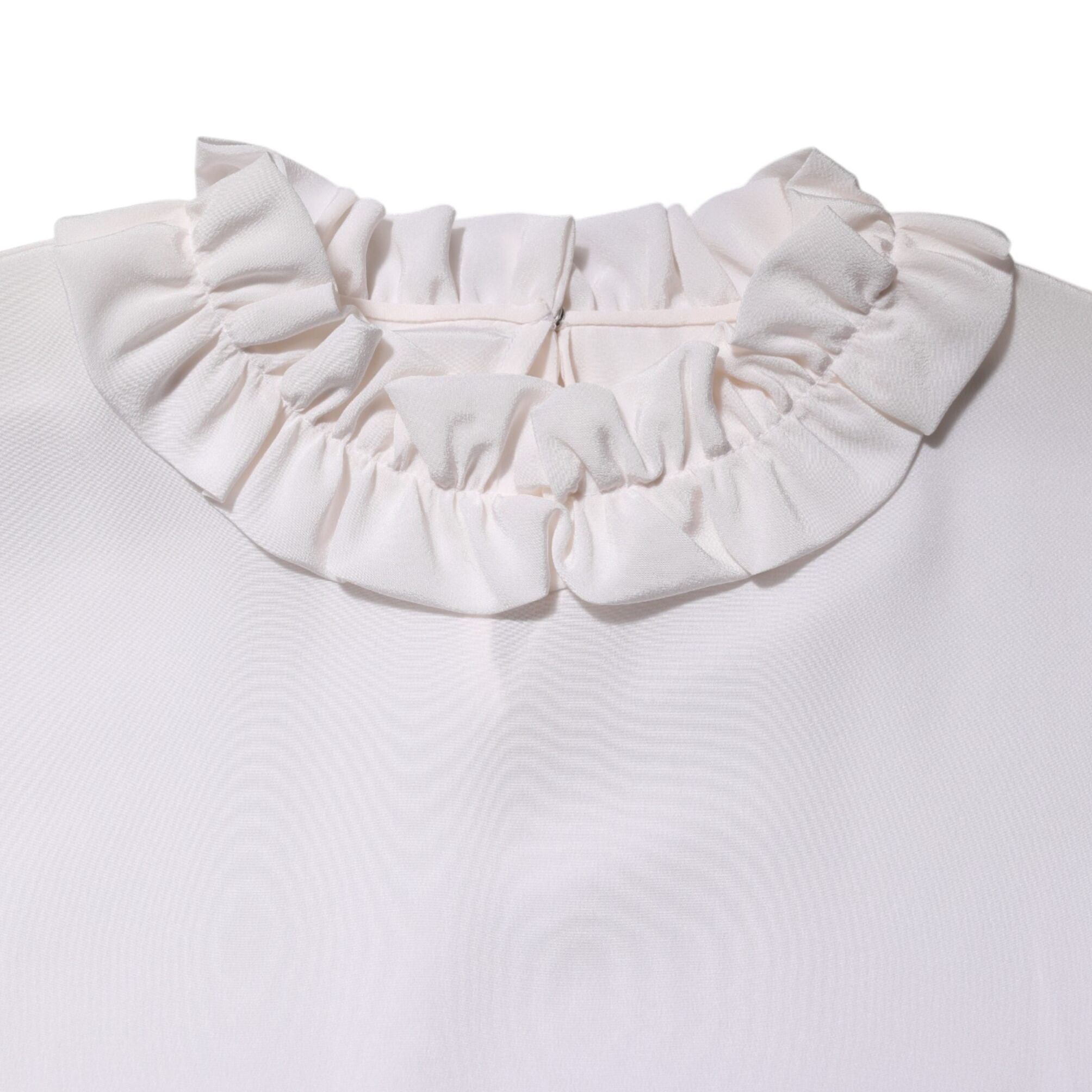 Dolce & Gabbana White Ruffled Neckline Blouse Pullover Top