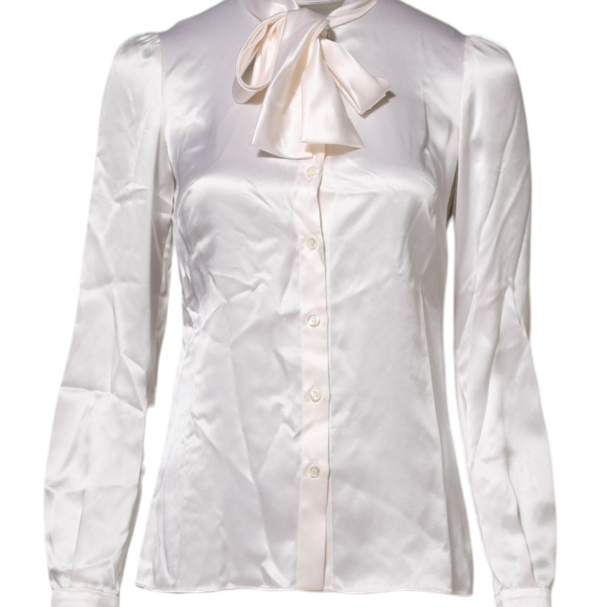 Dolce & Gabbana White Ascot Collar Long Sleeve Blouse Top
