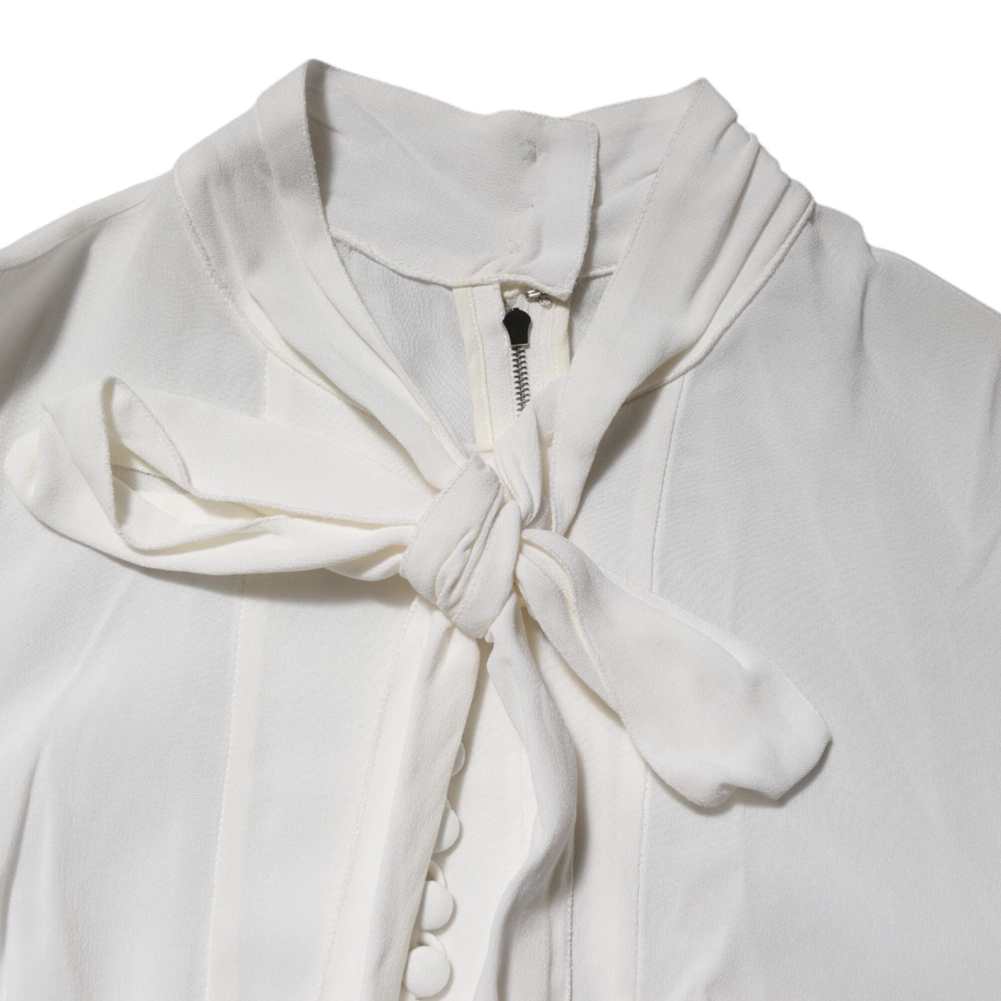 Dolce & Gabbana White Viscose Ascot Collar Long Sleeves Top