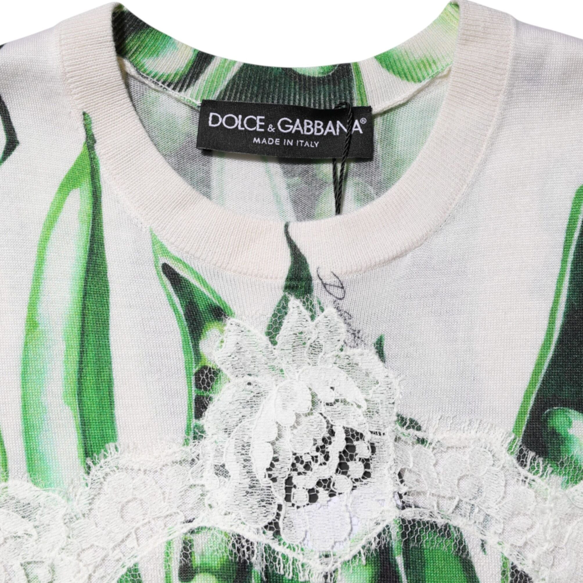 Dolce & Gabbana White Green Pea Print Sleeveless Blouse Top