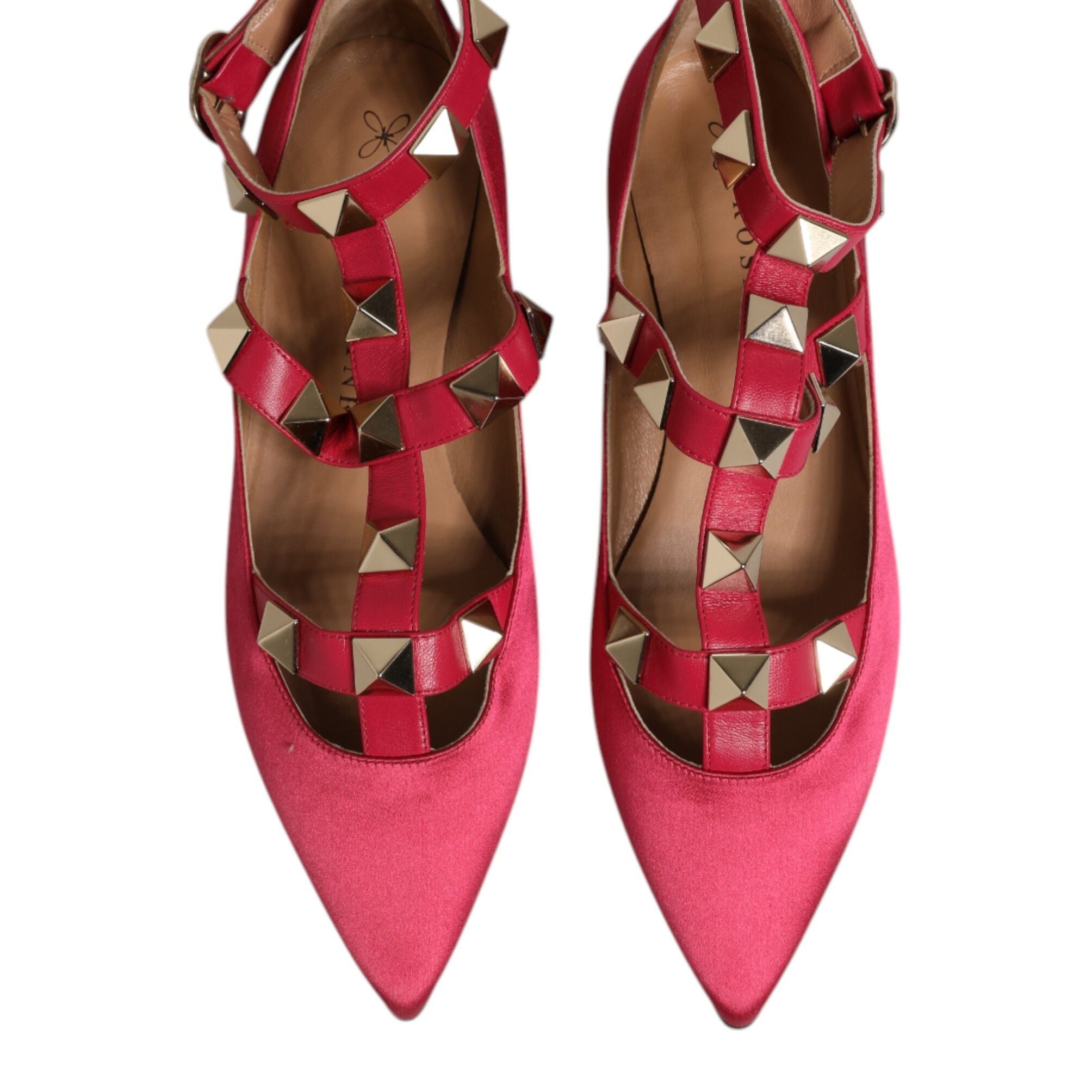 Prosperine Red Gold Studded Pointed Toe Ballet Flats Shoes