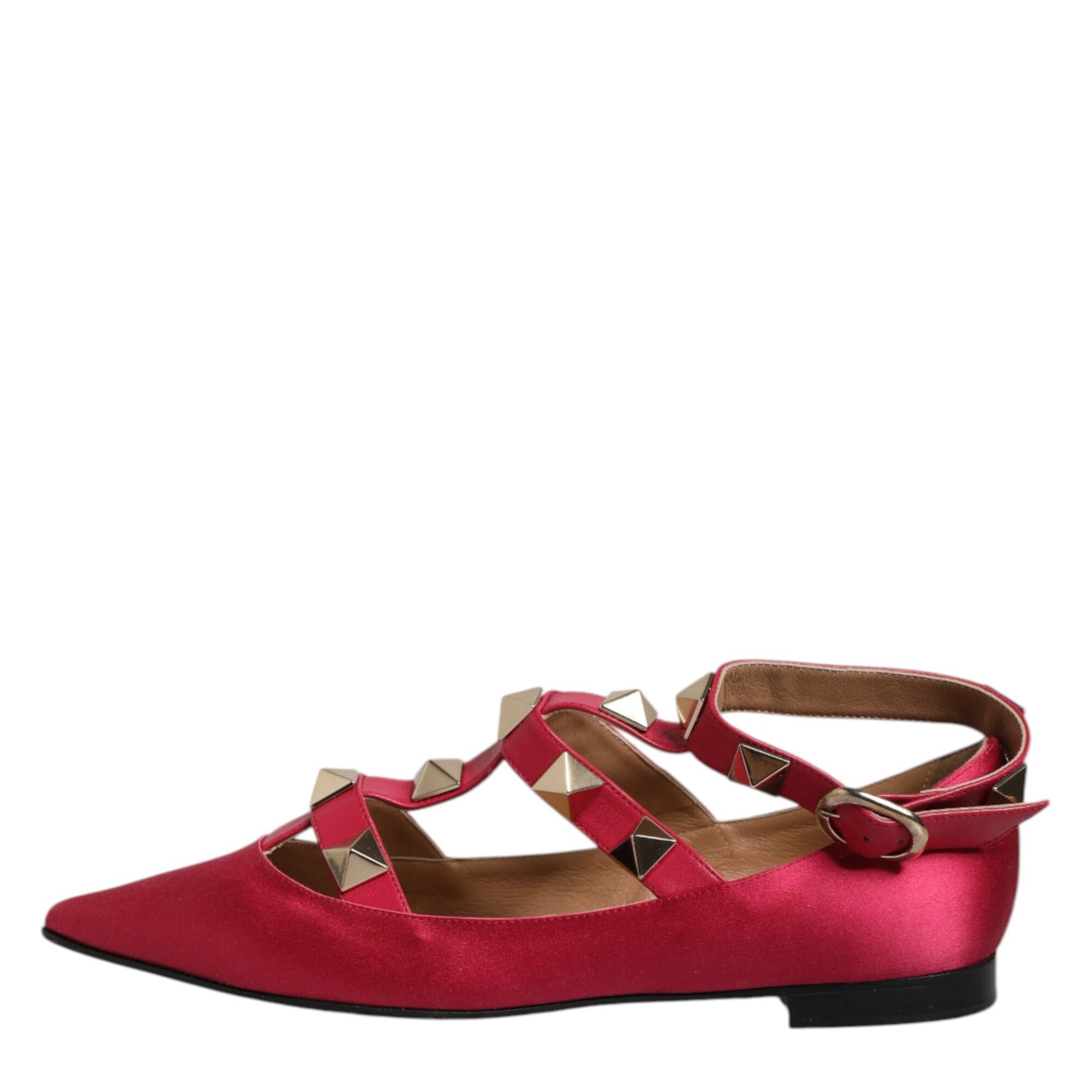 Prosperine Red Gold Studded Pointed Toe Ballet Flats Shoes