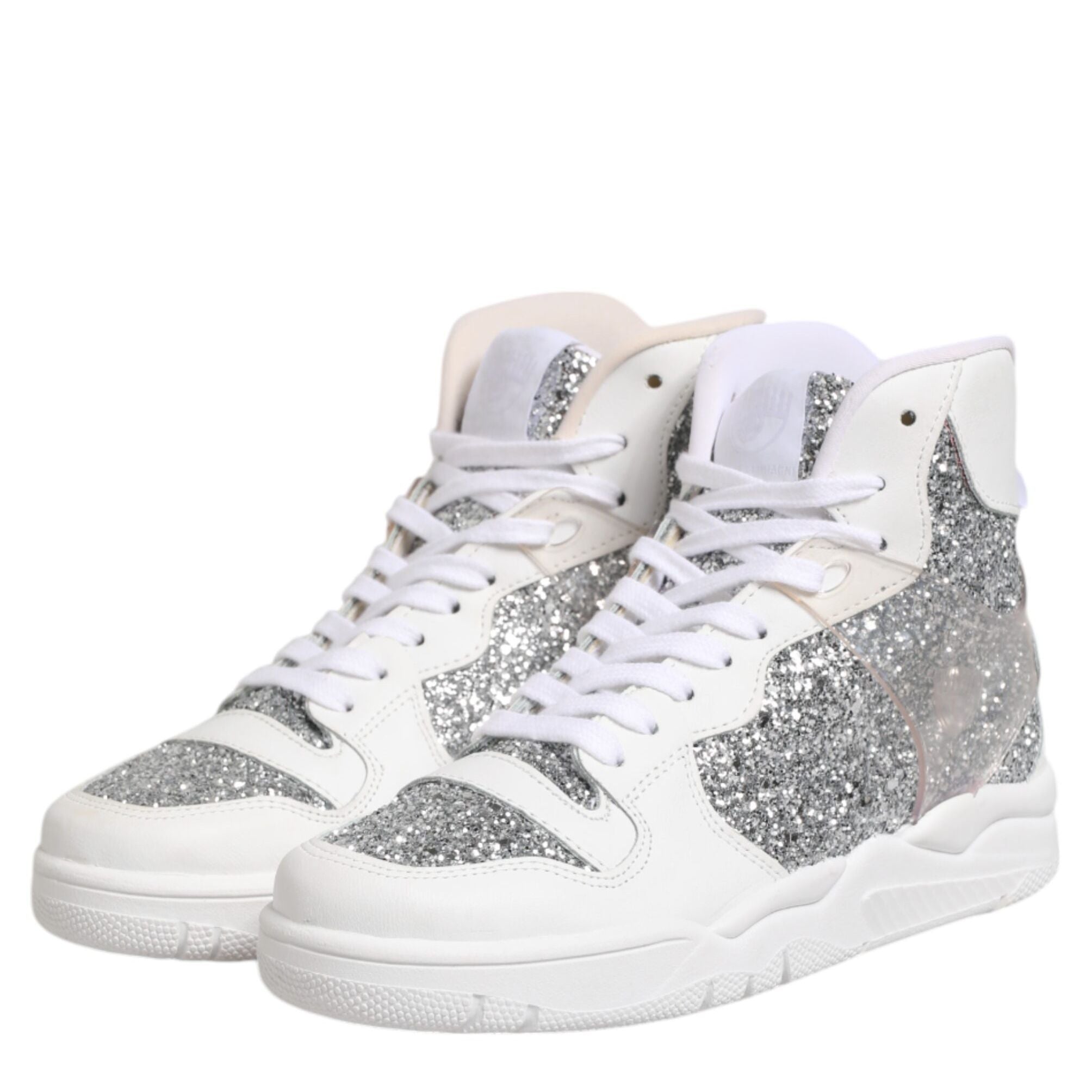 Chiara Ferragni White Silver High Top Women Sneakers Shoes