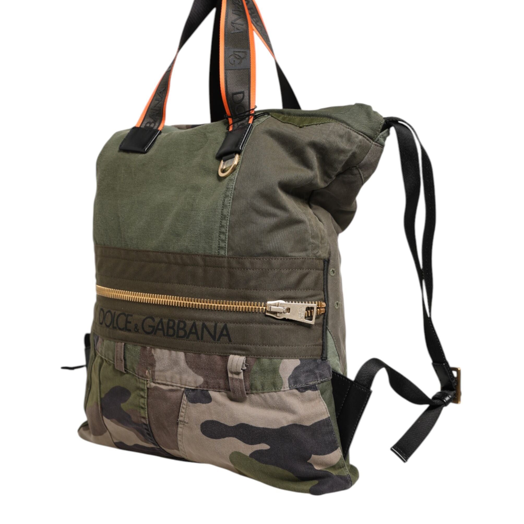 Dolce & Gabbana Military Green Patchwork Rucksack Backpack Bag