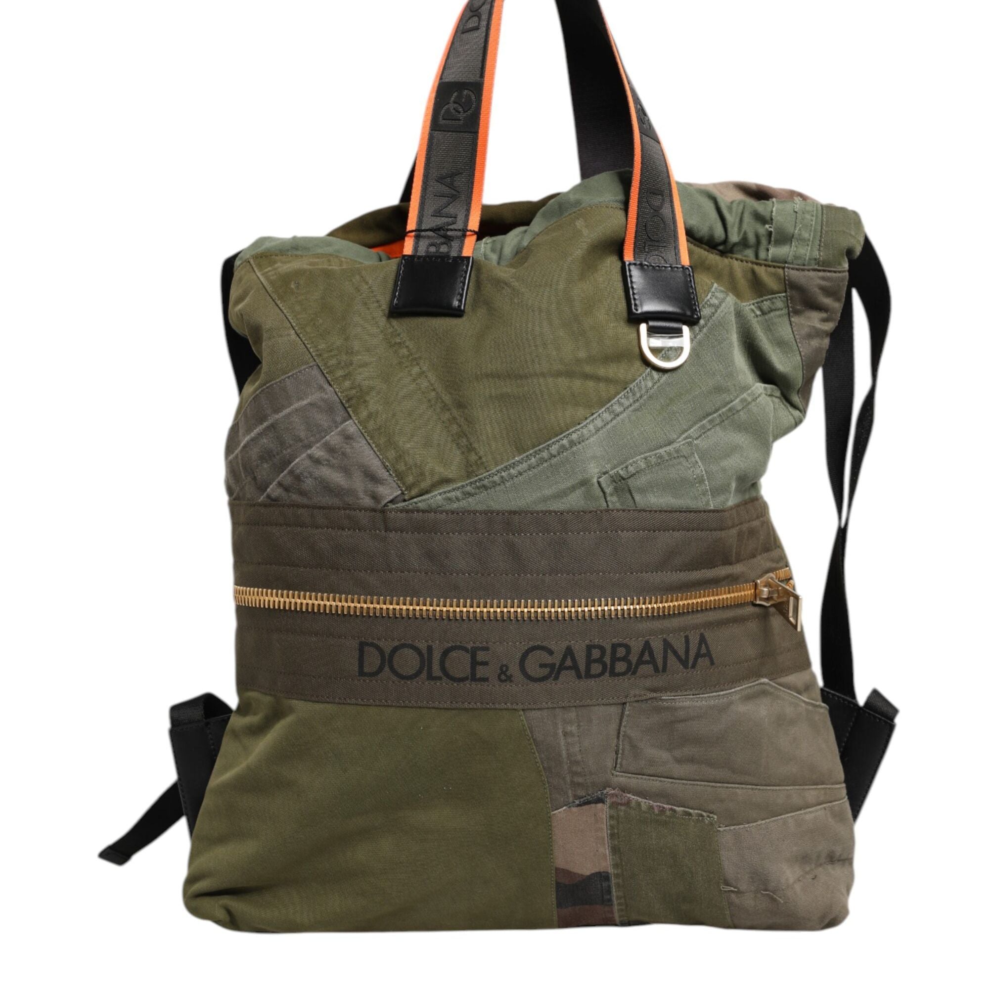 Dolce & Gabbana Military Green Patchwork Rucksack Backpack Bag