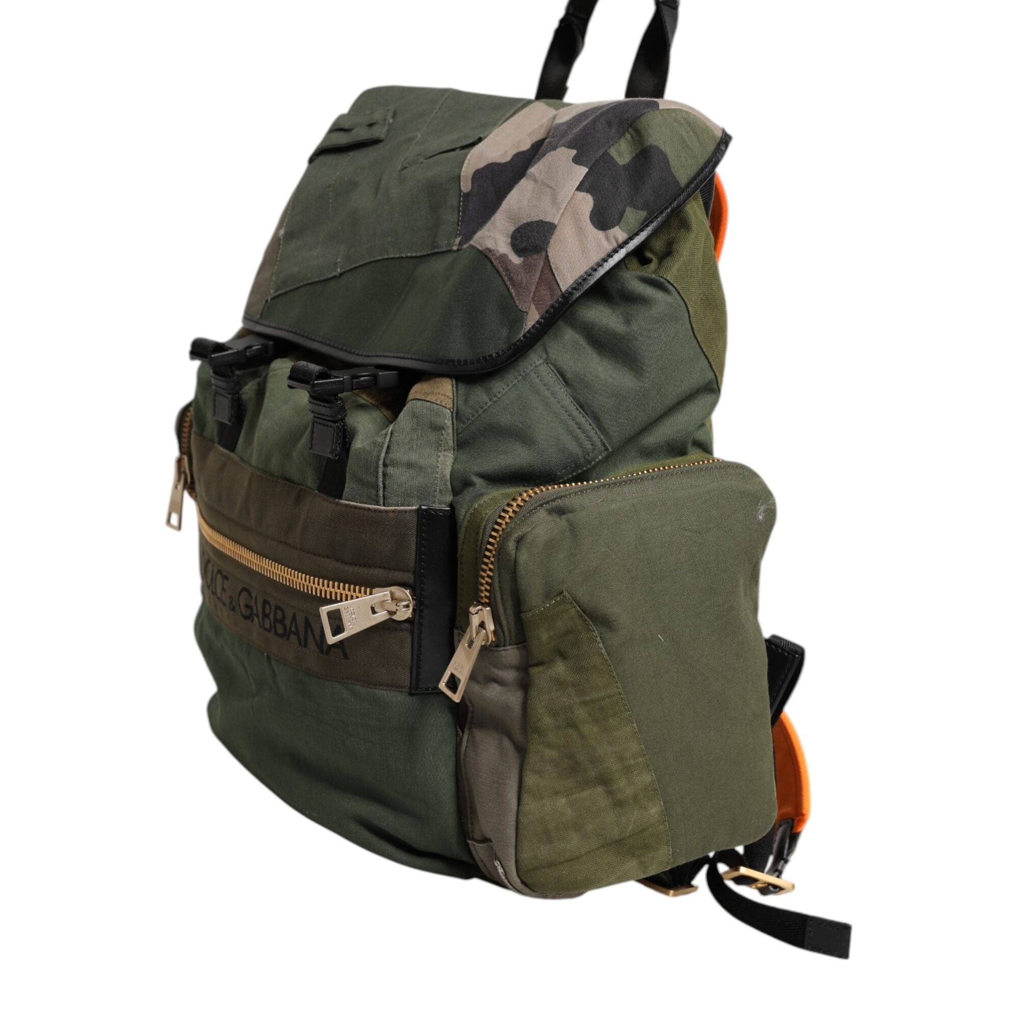 Dolce & Gabbana Military Green Patchwork Rucksack Backpack Bag