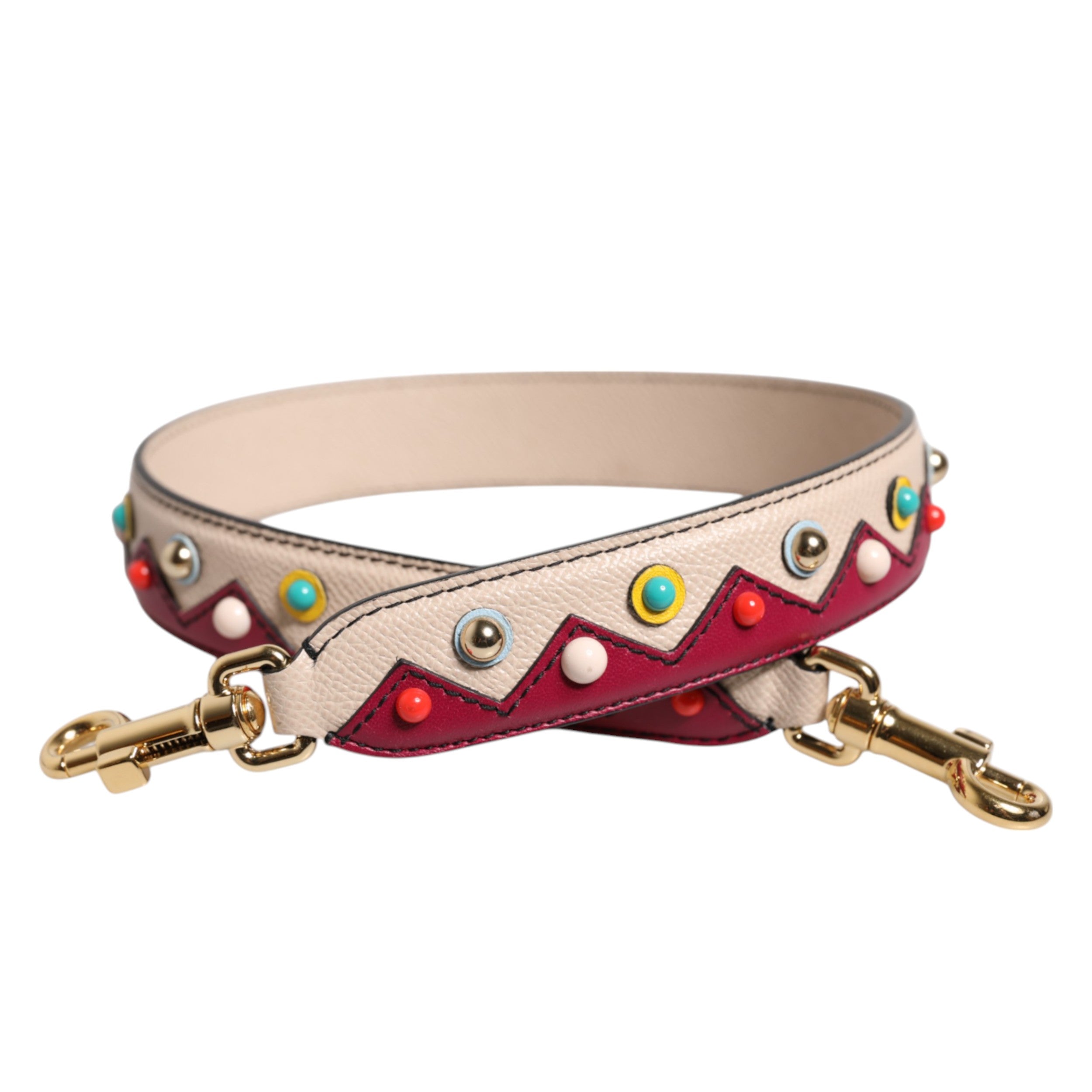 Dolce & Gabbana Beige Red Leather Handbag Accessory Shoulder Strap