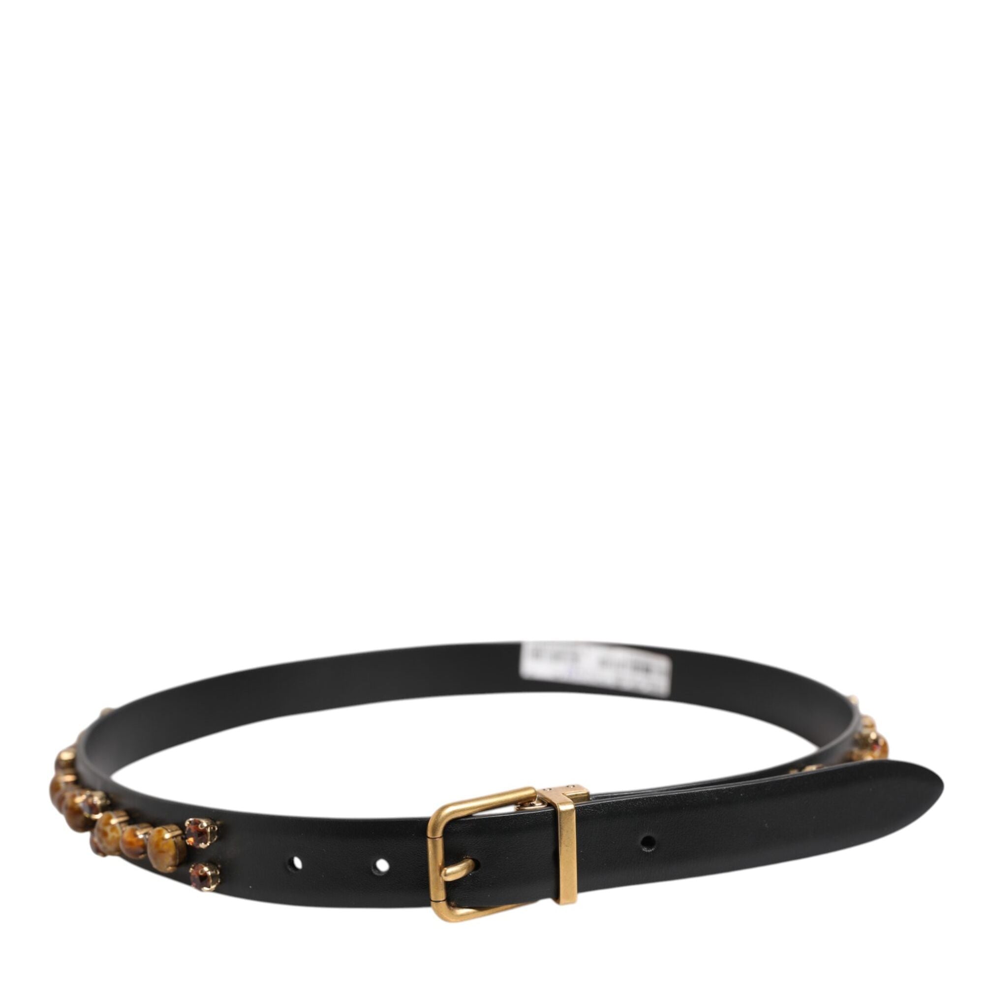 Dolce & Gabbana Black Leather Studded Gold Tone Buckle Belt