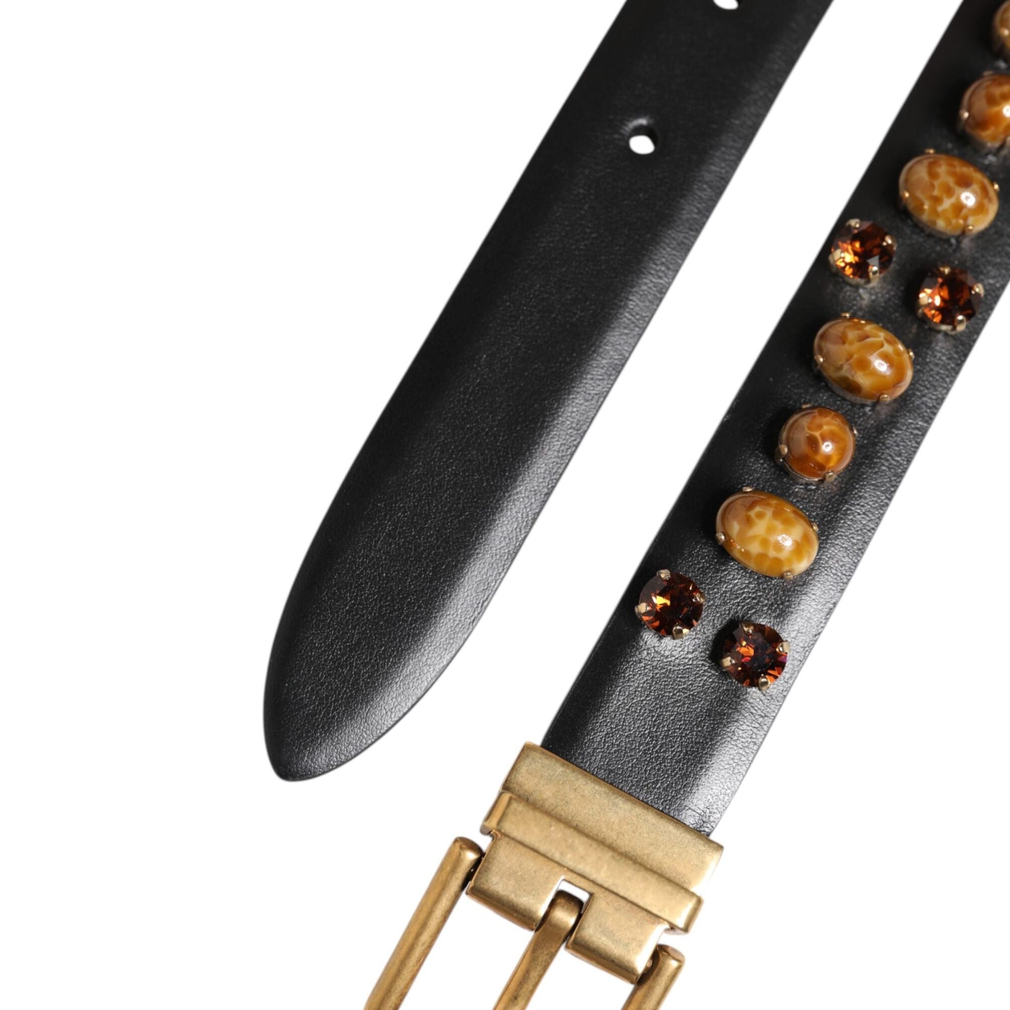 Dolce & Gabbana Black Leather Studded Gold Tone Buckle Belt