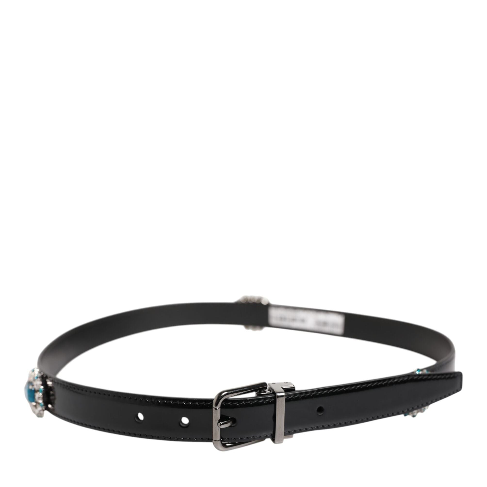 Dolce & Gabbana Black Embellished Metal Logo Buckle Belt