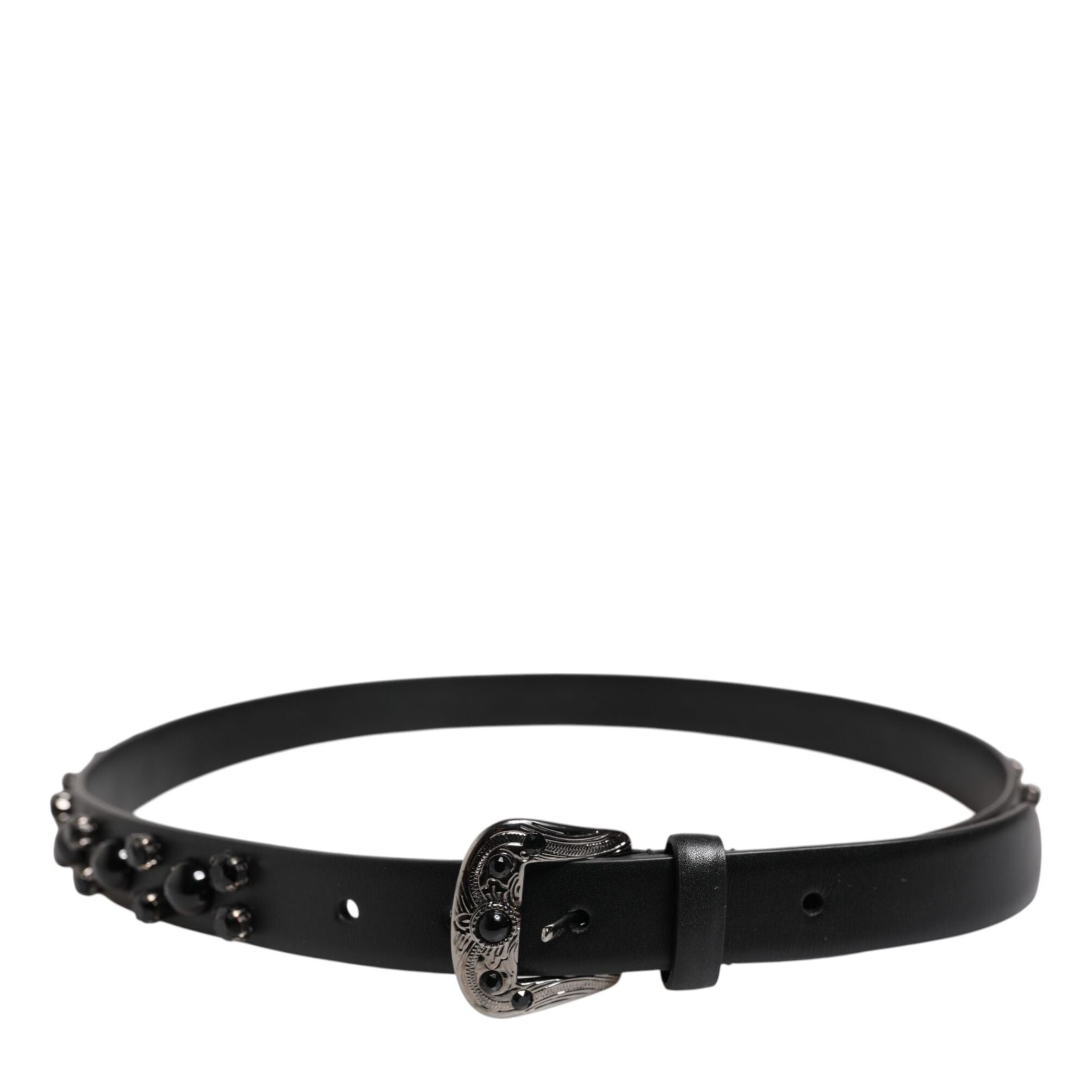 Dolce & Gabbana Black Studded Leather Metal Logo Buckle Belt