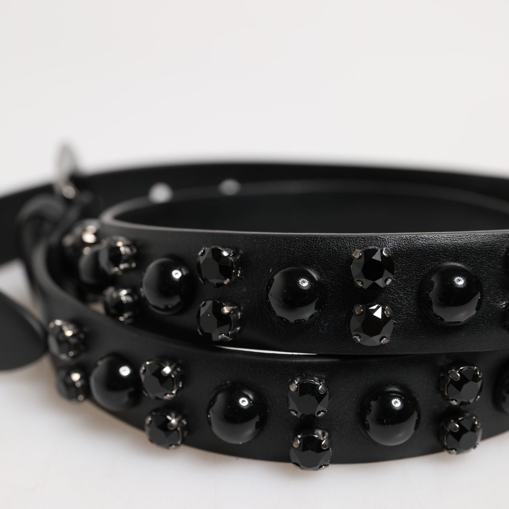 Dolce & Gabbana Black Studded Leather Metal Logo Buckle Belt