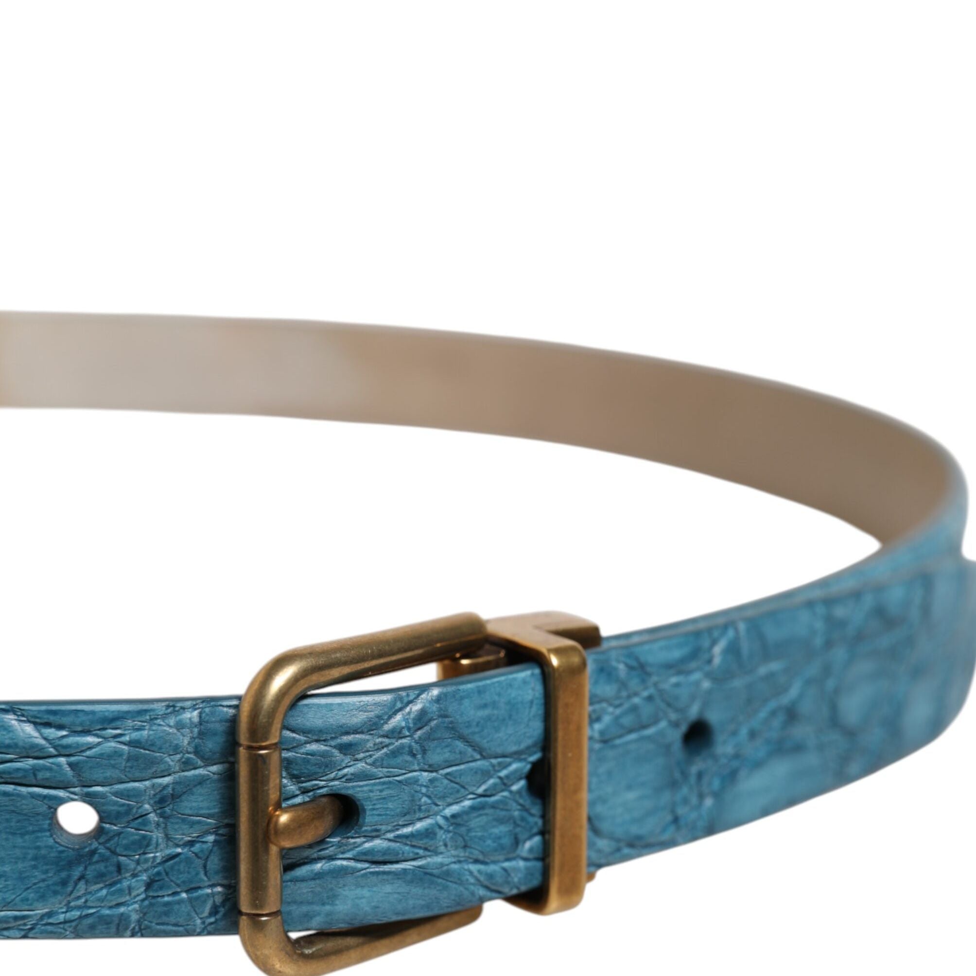 Dolce & Gabbana Blue Leather Classic Gold Metal Buckle Belt