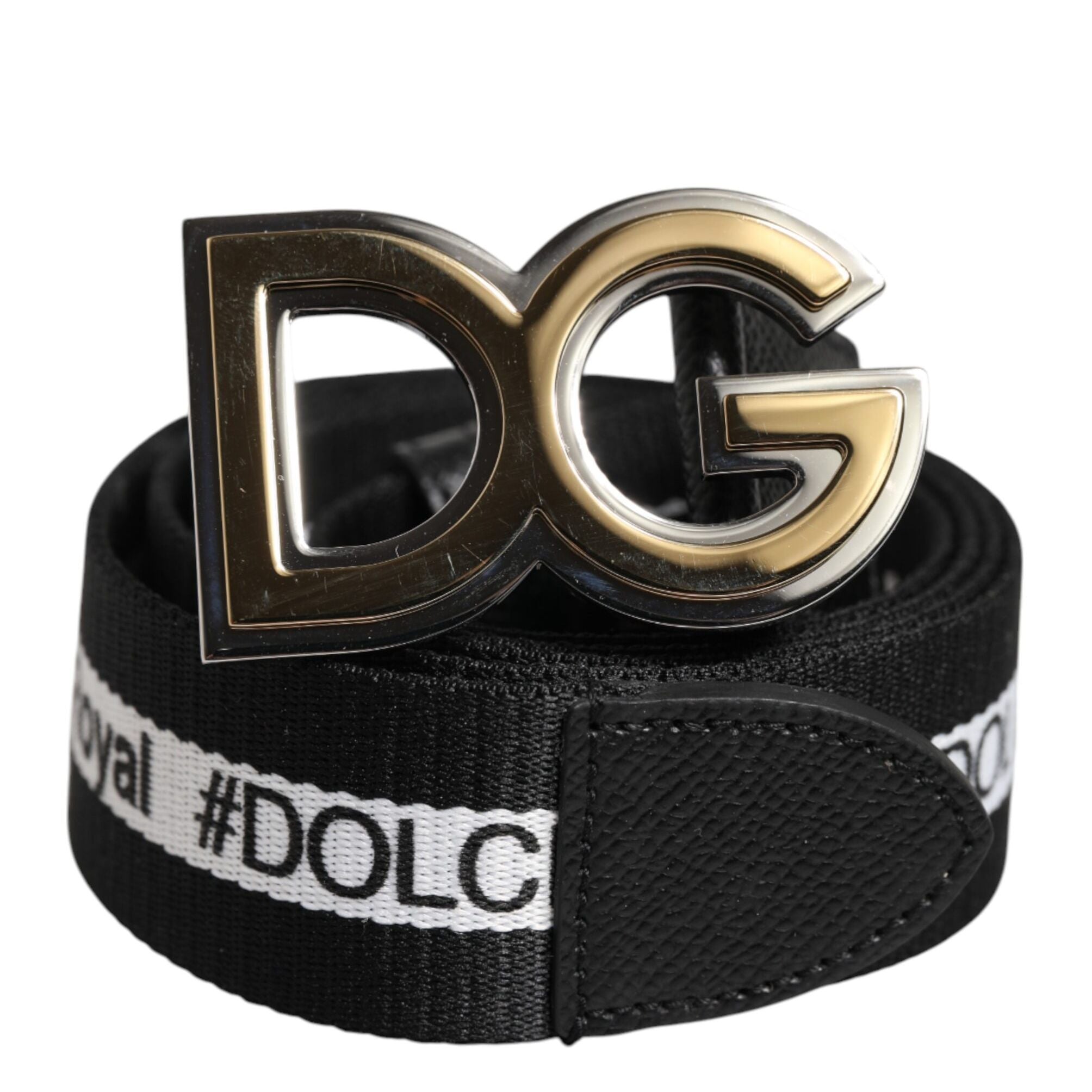 Dolce & Gabbana Black Cotton Metal DG Logo Gold Buckle Belt