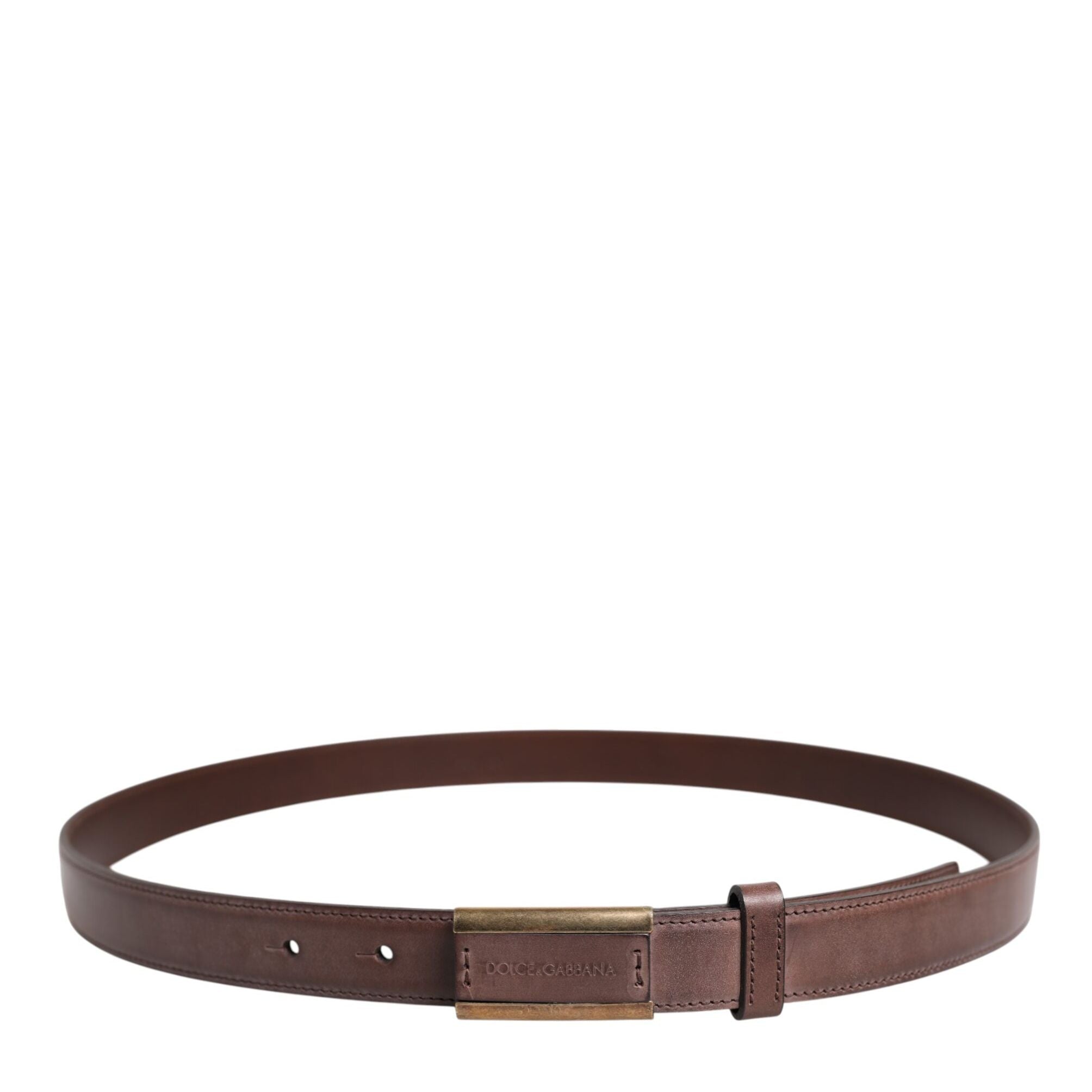 Dolce & Gabbana Brown Calf Leather Antique Buckle Belt