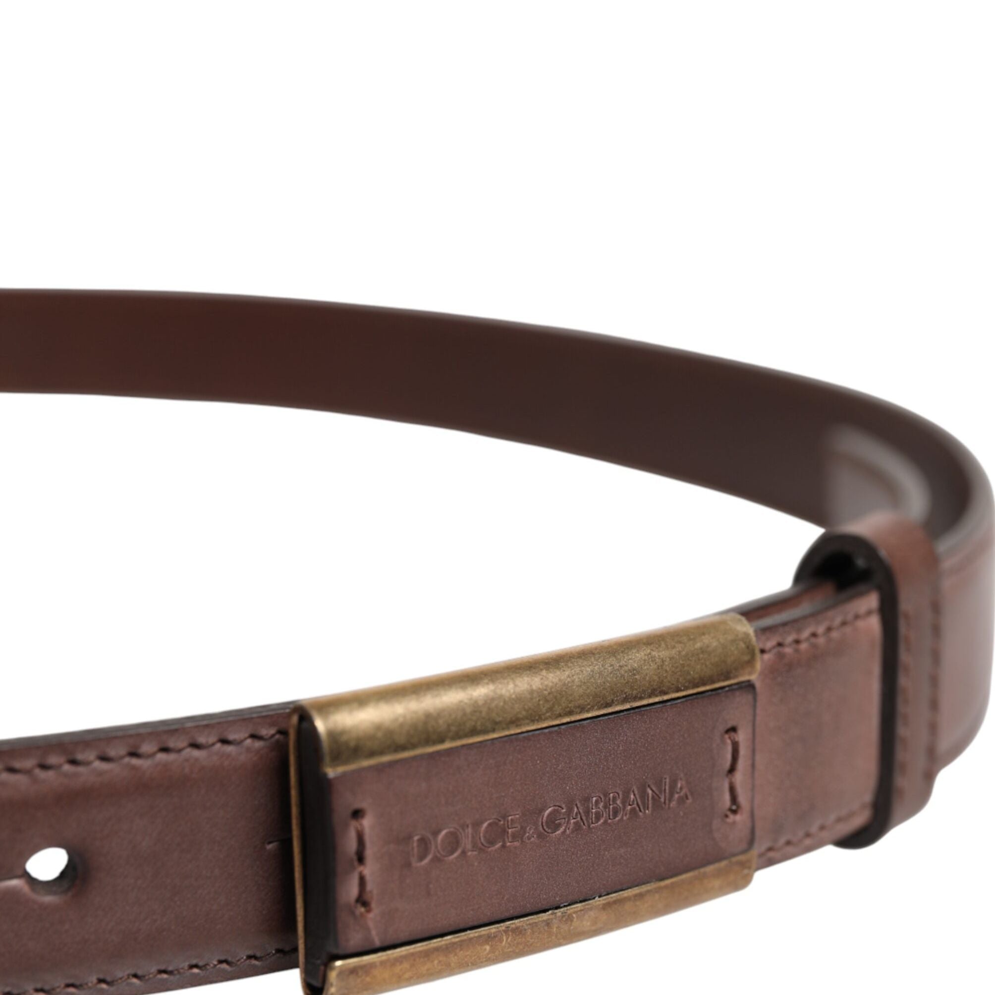 Dolce & Gabbana Brown Calf Leather Antique Buckle Belt