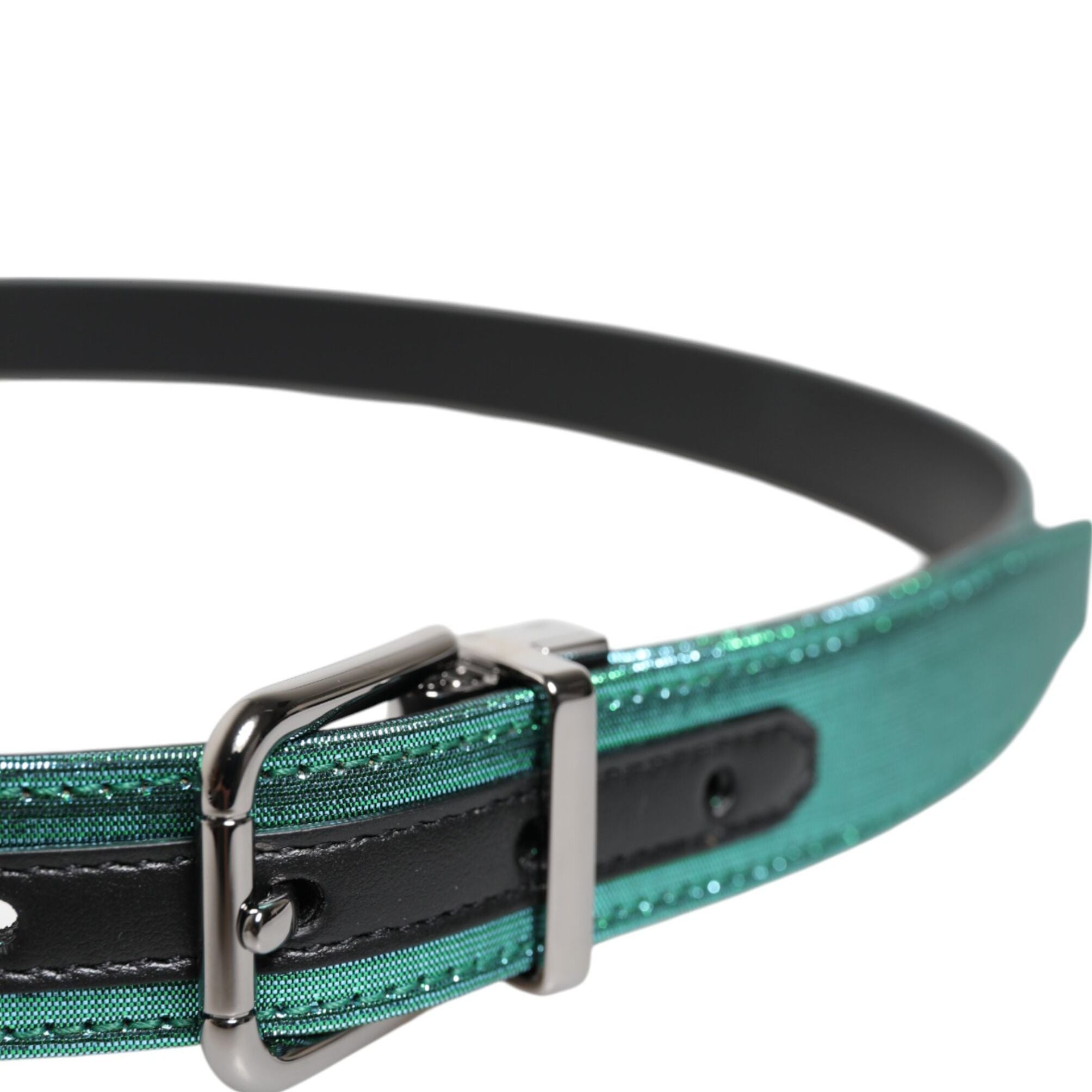 Dolce & Gabbana Green Black Polyester Metal Buckle Belt