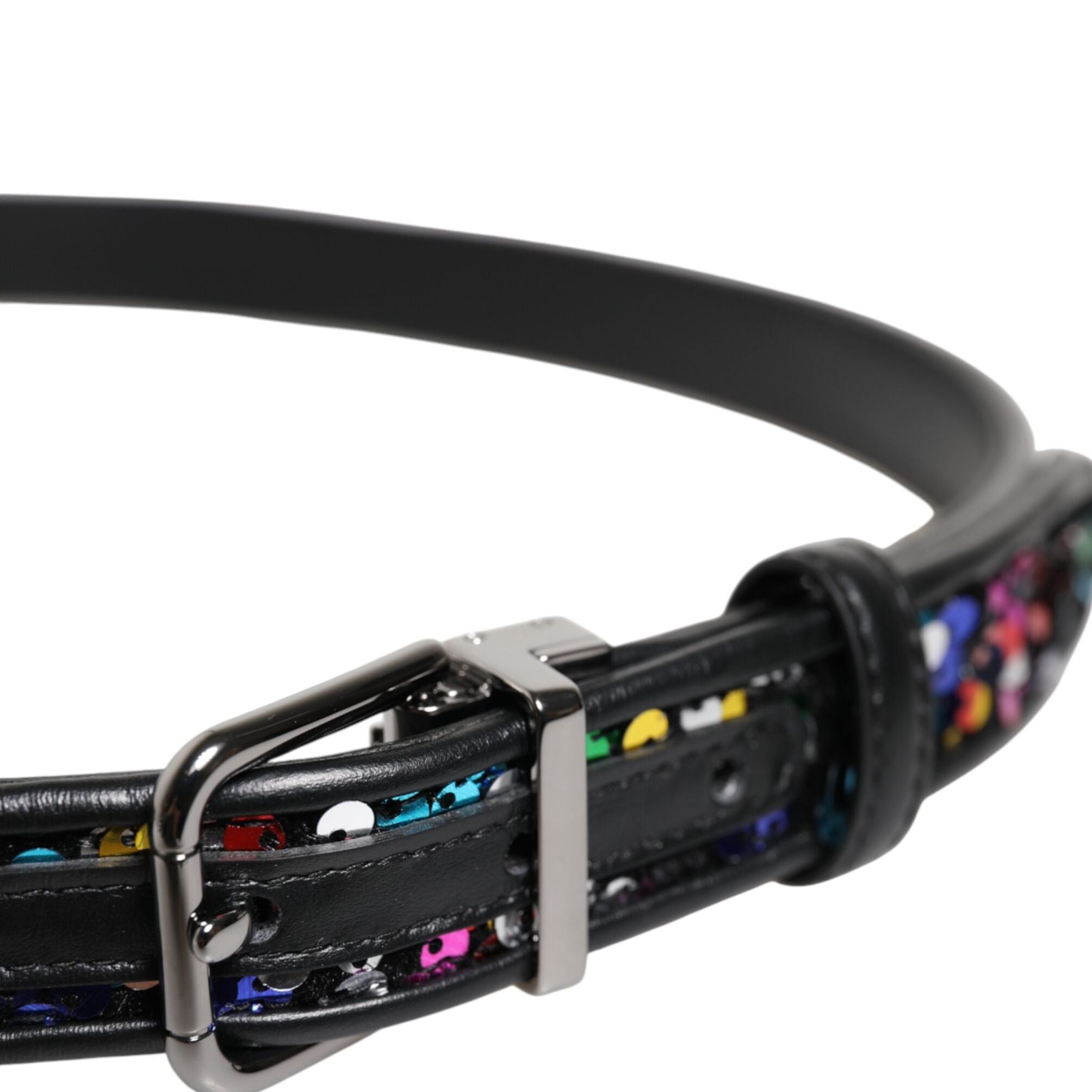 Dolce & Gabbana Black Sequin Embellished Metal Buckle Belt