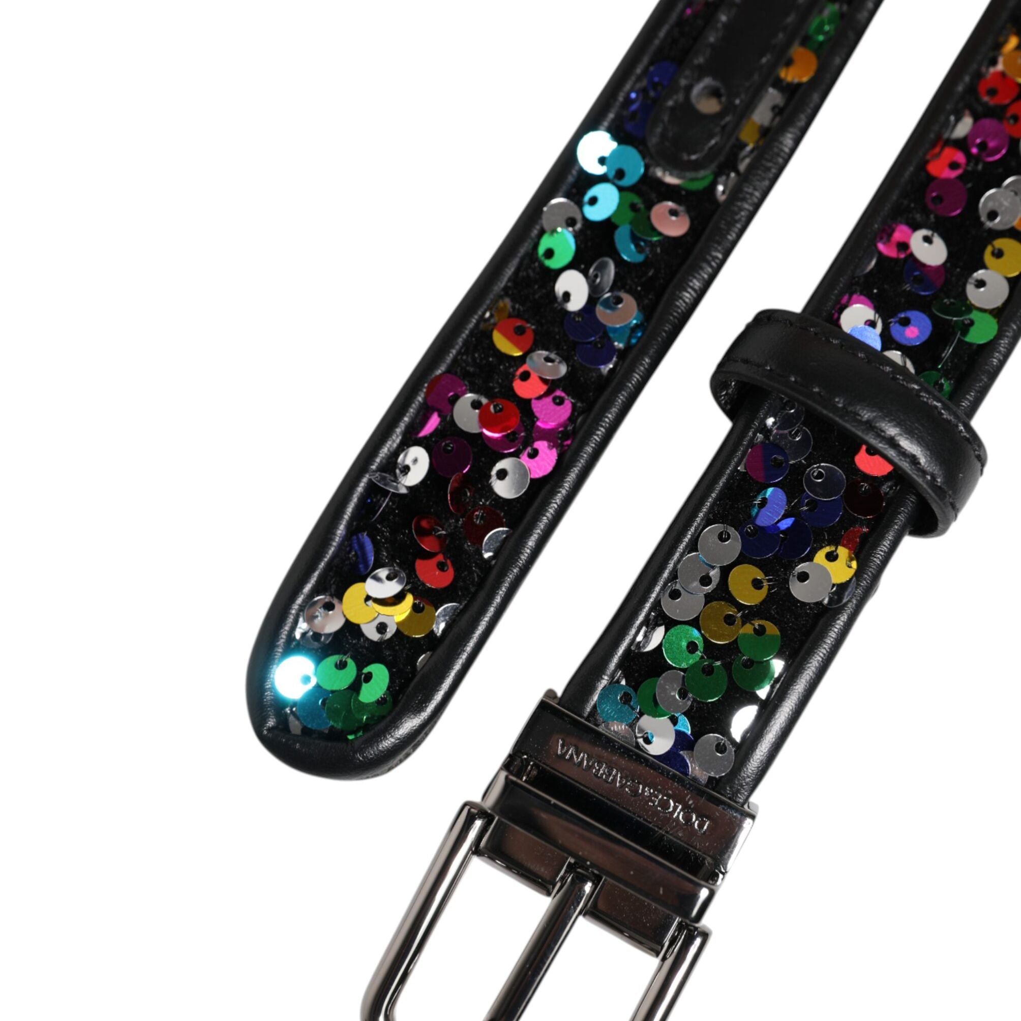 Dolce & Gabbana Black Sequin Embellished Metal Buckle Belt