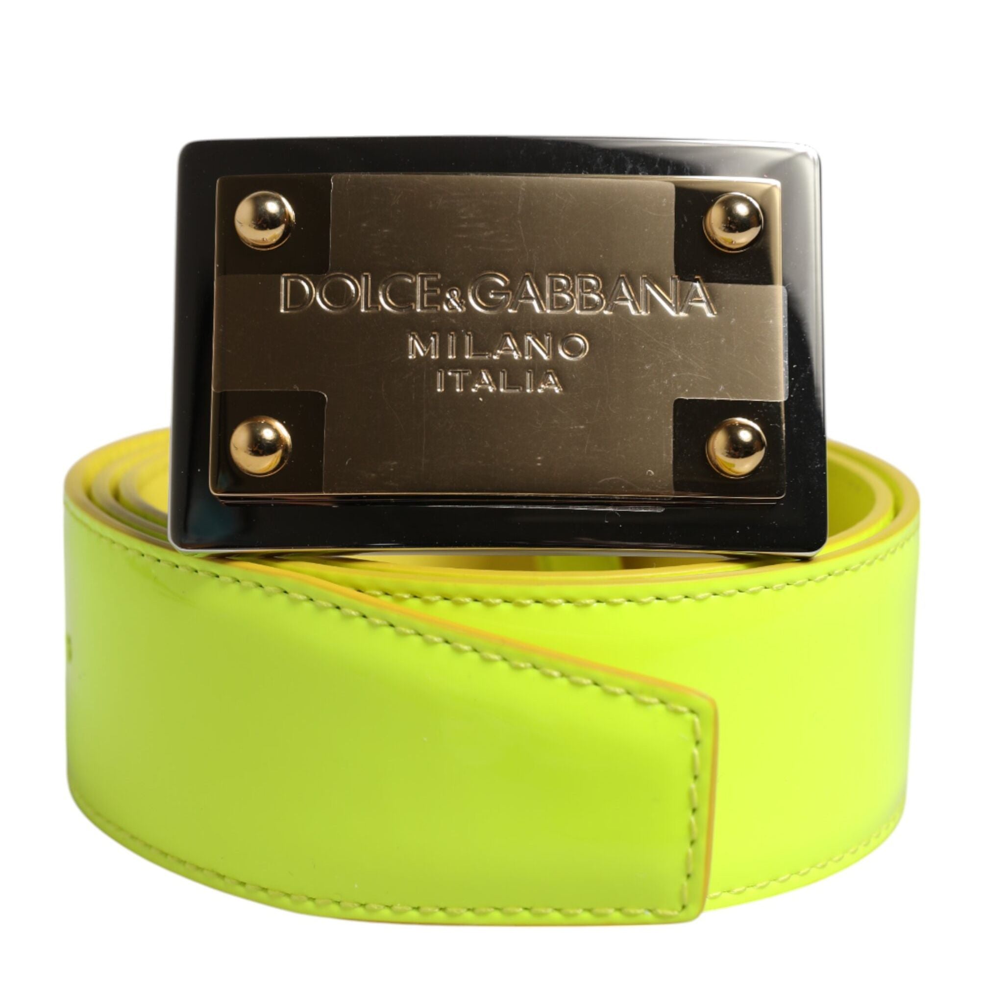 Dolce & Gabbana Yellow Green Classic Metal Logo Buckle Belt