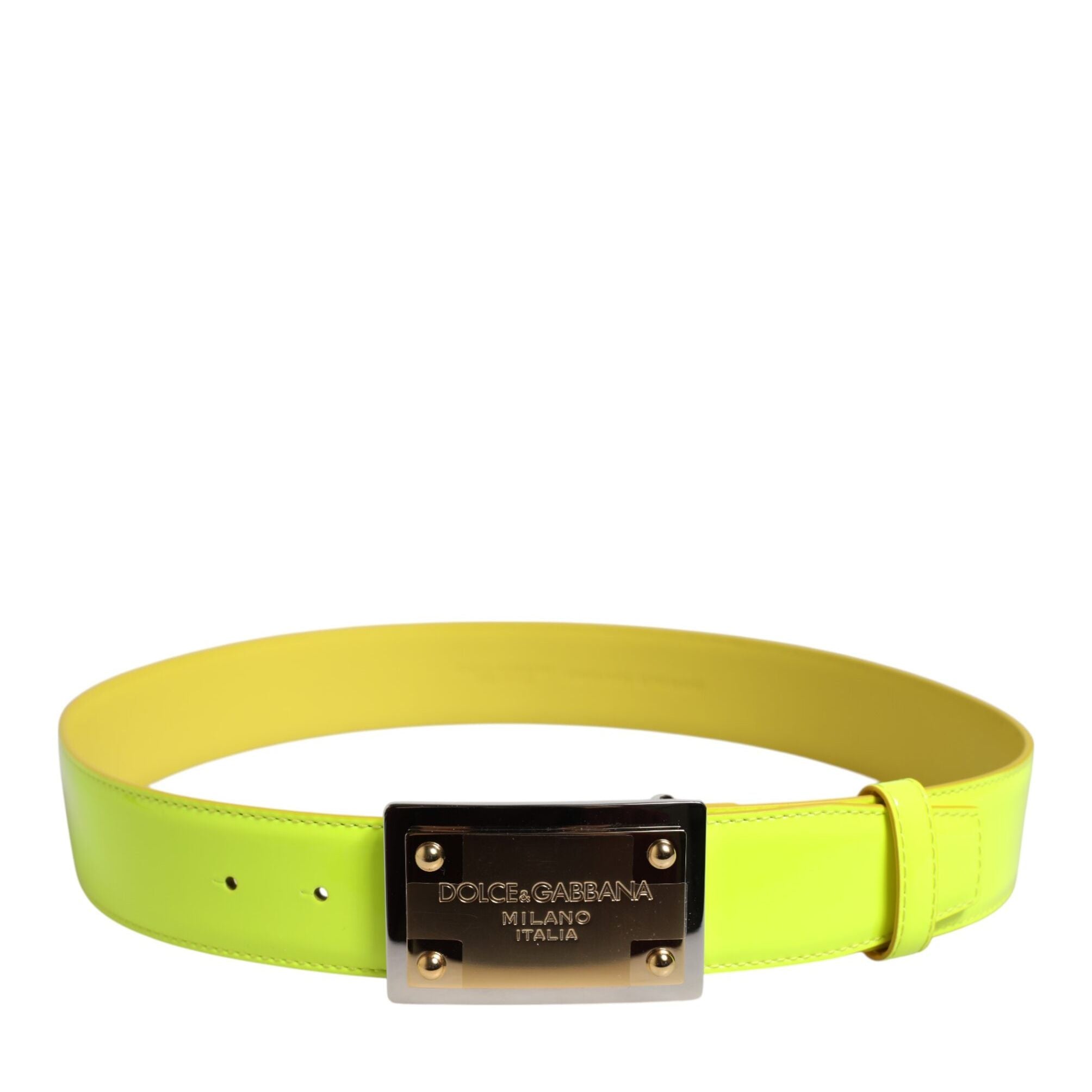 Dolce & Gabbana Yellow Green Classic Metal Logo Buckle Belt