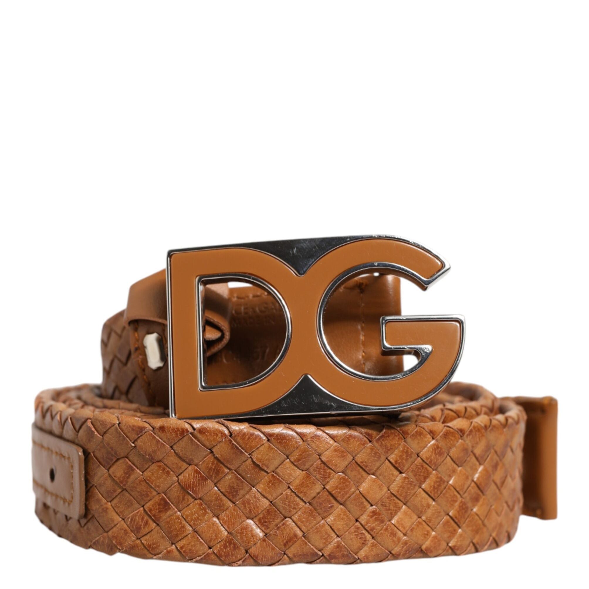 Dolce & Gabbana Brown Braided Metal DG Logo Buckle Belt