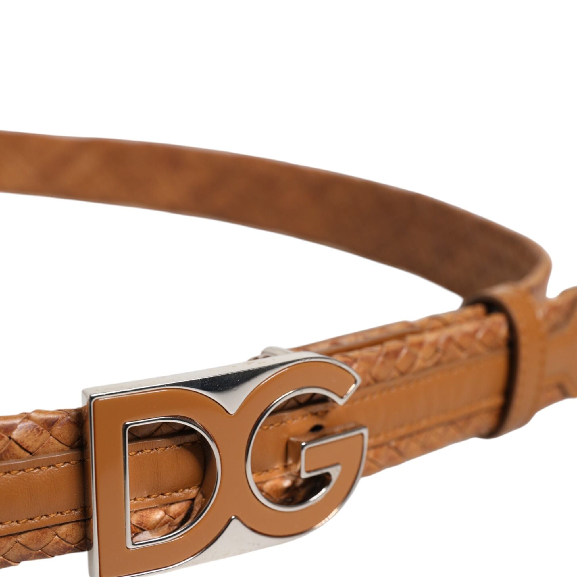 Dolce & Gabbana Brown Braided Metal DG Logo Buckle Belt
