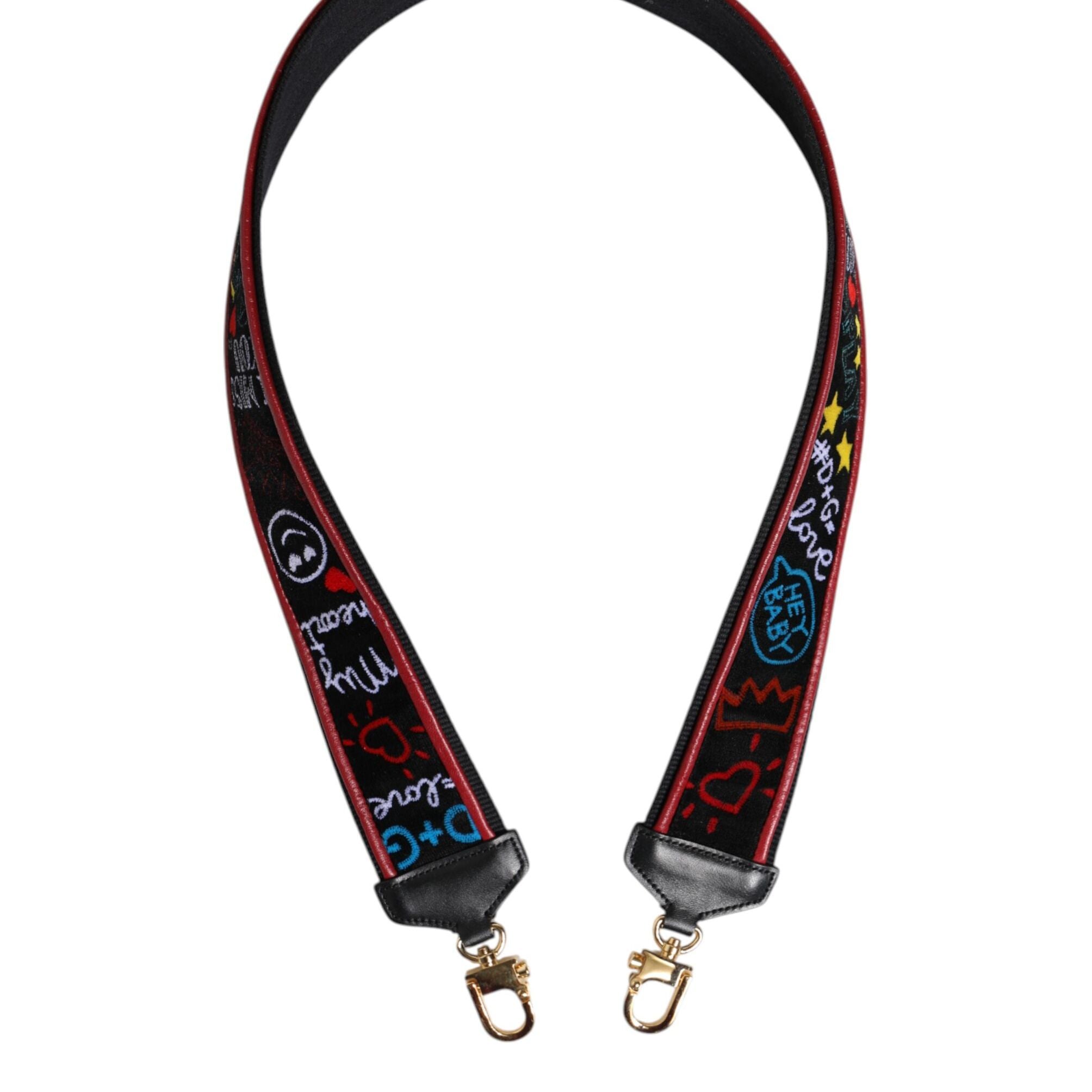 Dolce & Gabbana Black Cotton Printed Women Bag Accessory Shoulder Strap