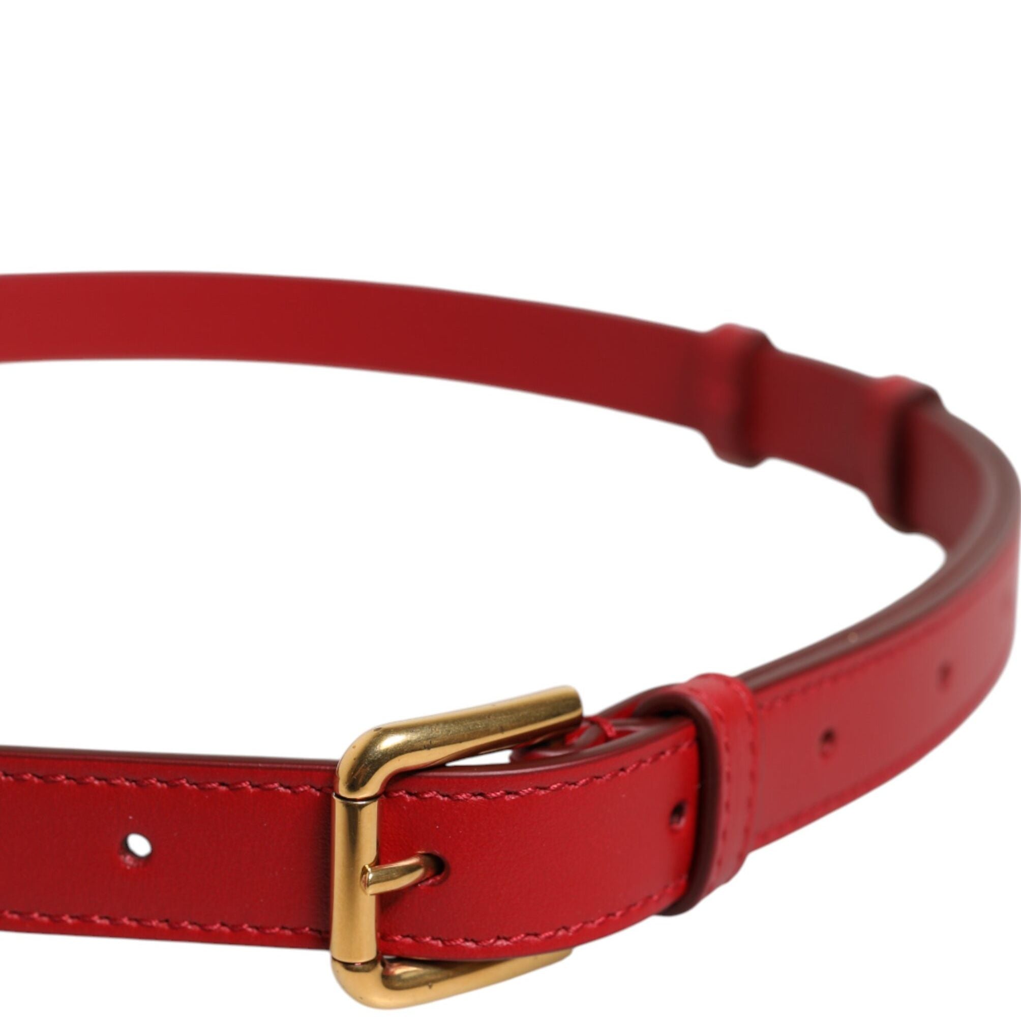 Dolce & Gabbana Red Logo Engraved Metal Waist Buckle Belt
