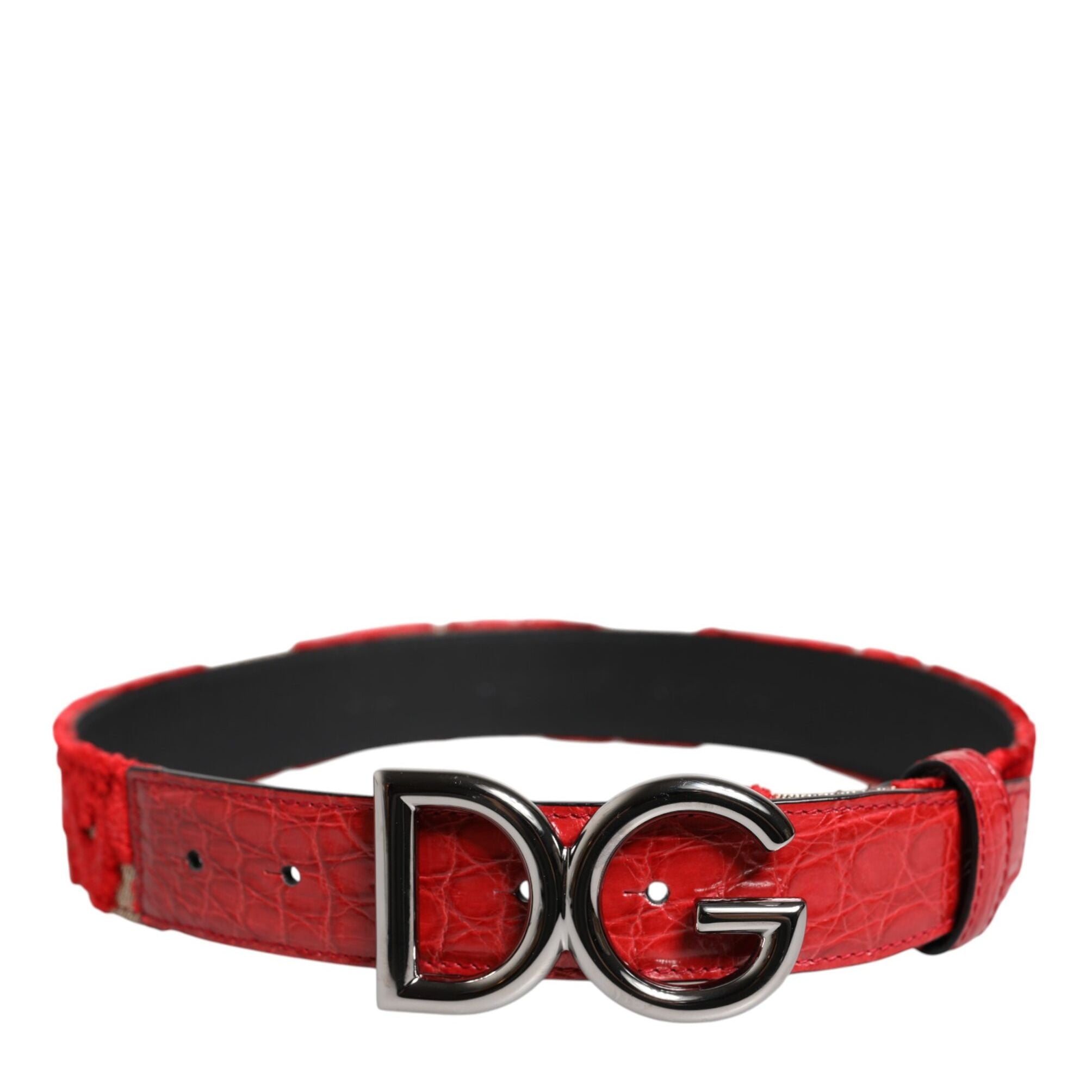 Dolce & Gabbana Red Viscose Silver DG Logo Metal Buckle Belt