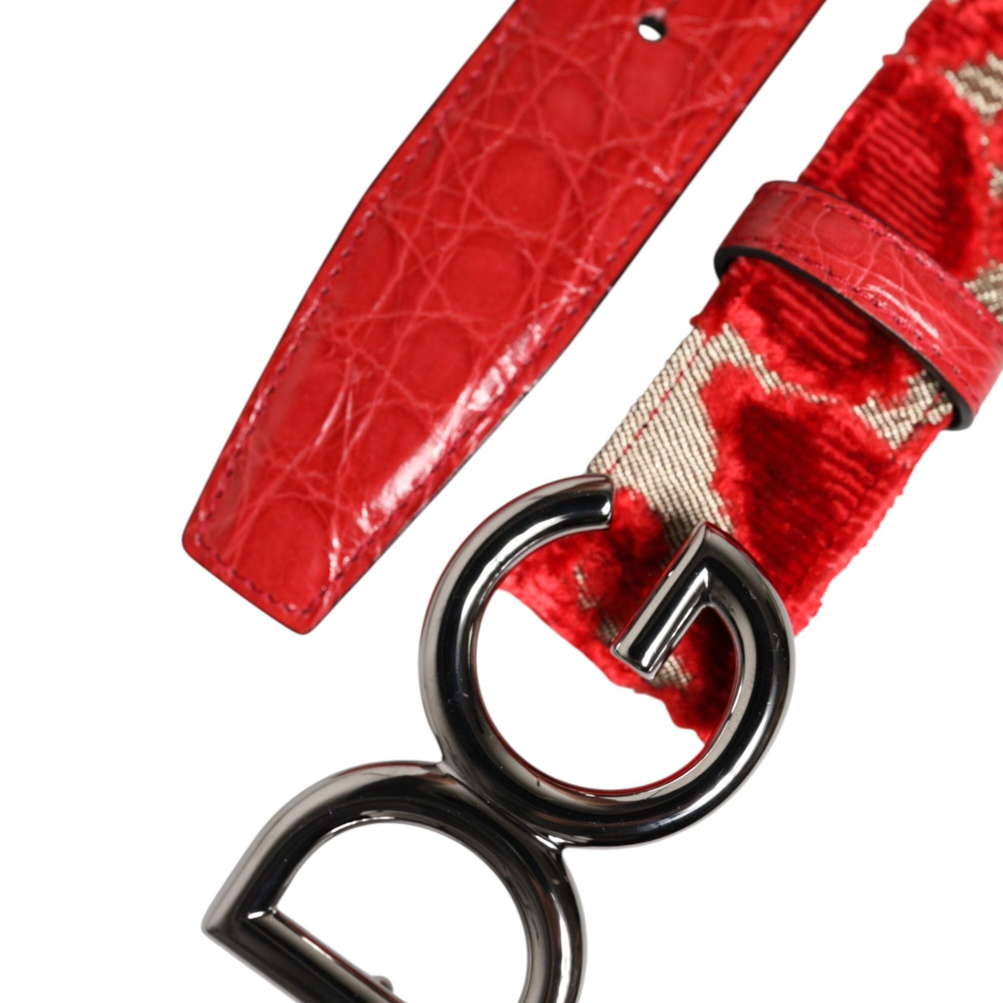 Dolce & Gabbana Red Viscose Silver DG Logo Metal Buckle Belt
