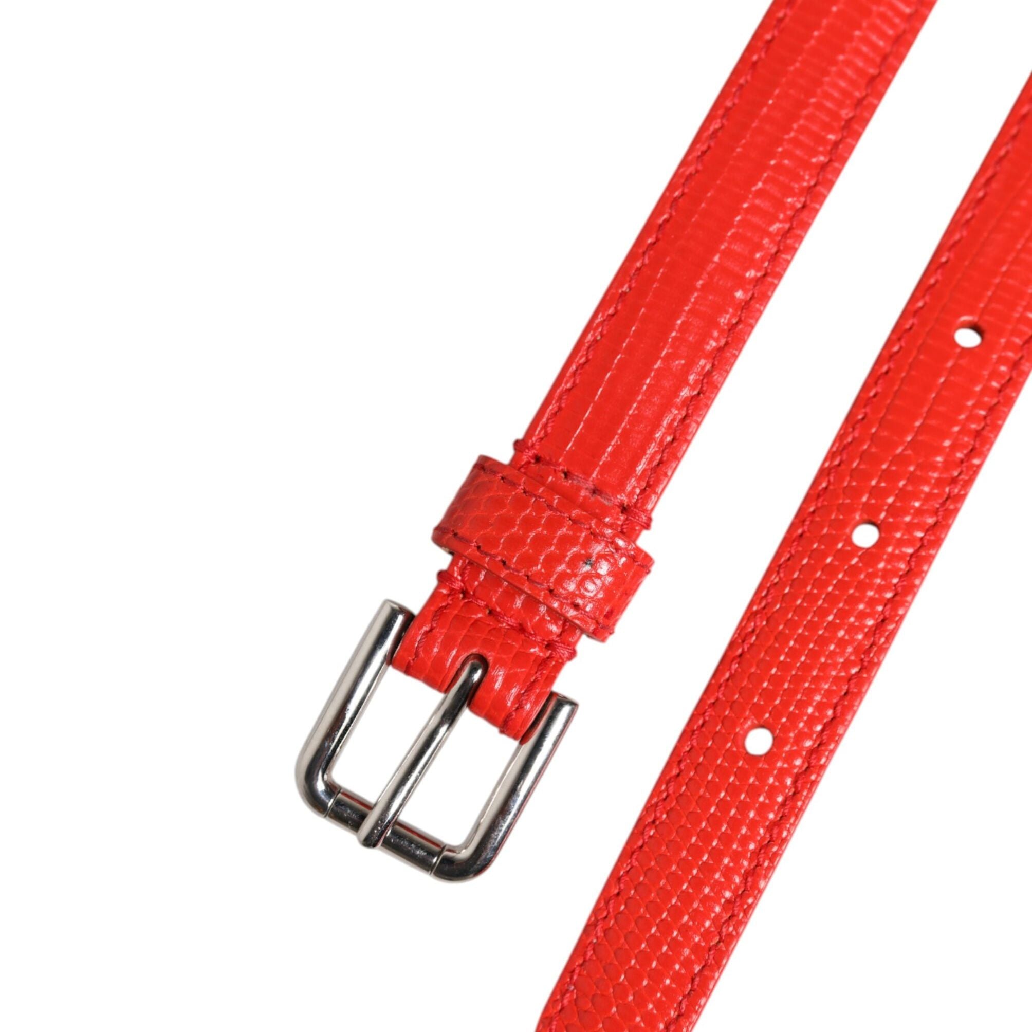 Dolce & Gabbana Red Leather Silver Chain Floral Cintura Belt