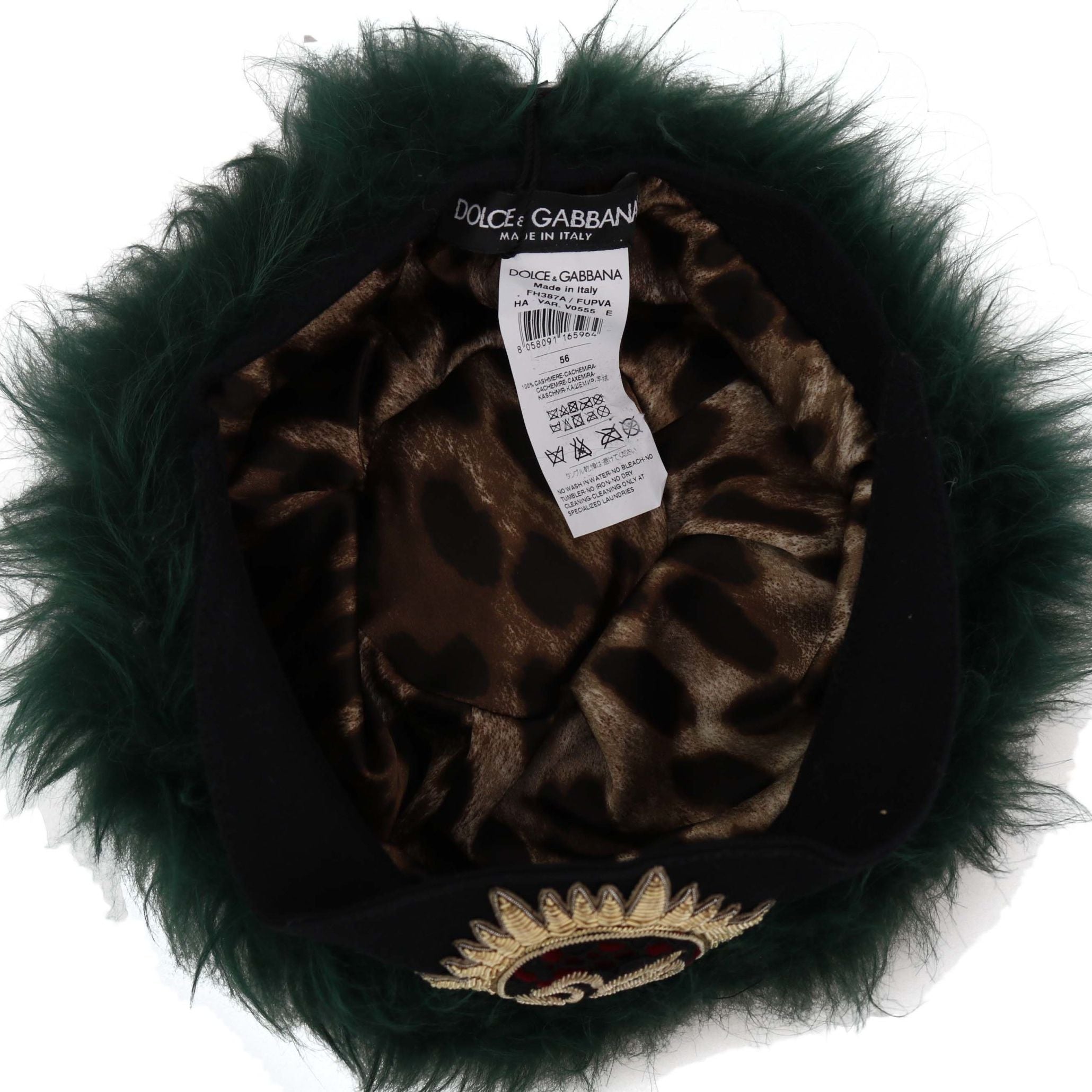 Dolce & Gabbana Green Fur DG Logo Embroidered Cloche Hat